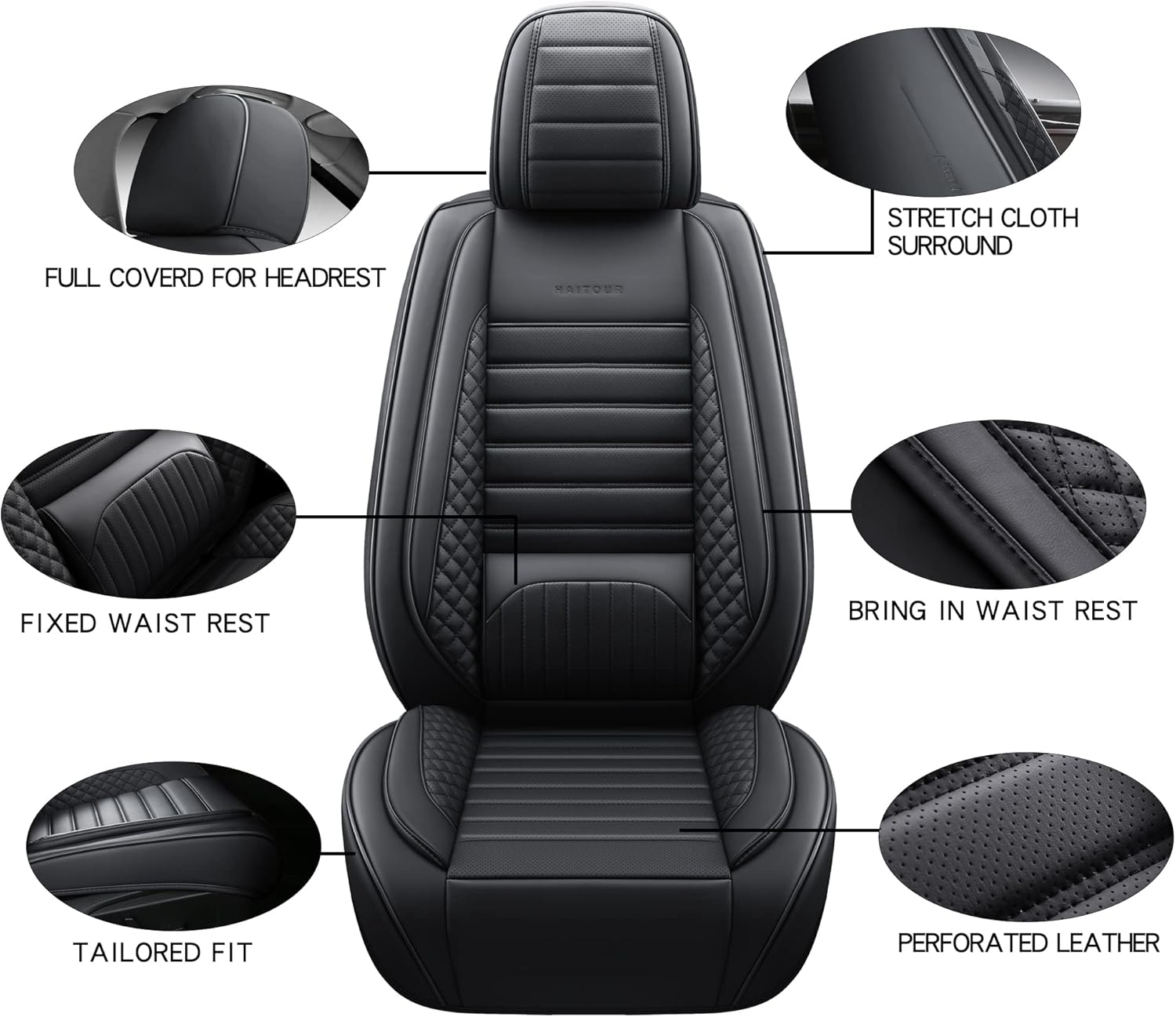 HAITOUR Fundas de cuero de cobertura completa para asiento delantero de automóvil, 1 par, ajuste universal para la mayoría de automóviles, sedanes,