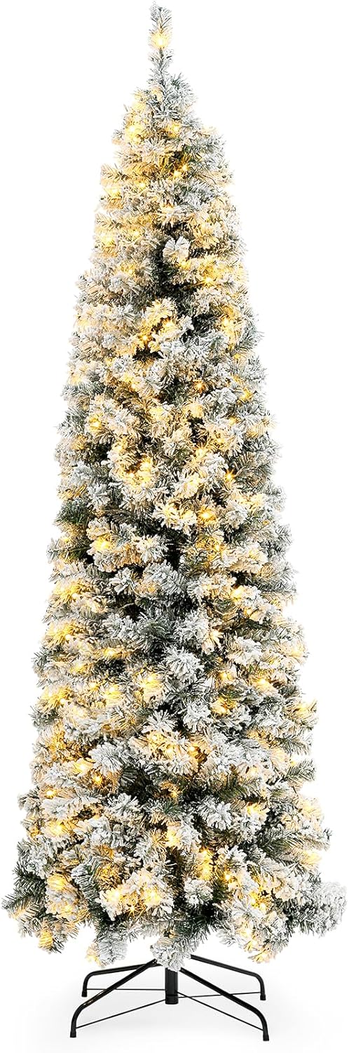 Árbol de pino artificial de Navidad para el hogar, oficina, decoración de fiesta con 170 luces blancas cálidas, bisagras y base de metal, árbol de