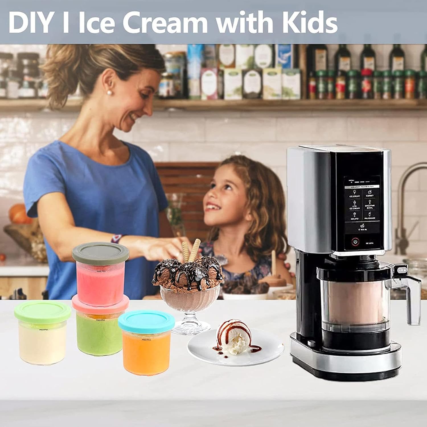 EVANEM 246 recipientes para creami, para tazas de helado Ninja, recipientes de helado de 16 onzas para congelador y a prueba de fugas, compatibles