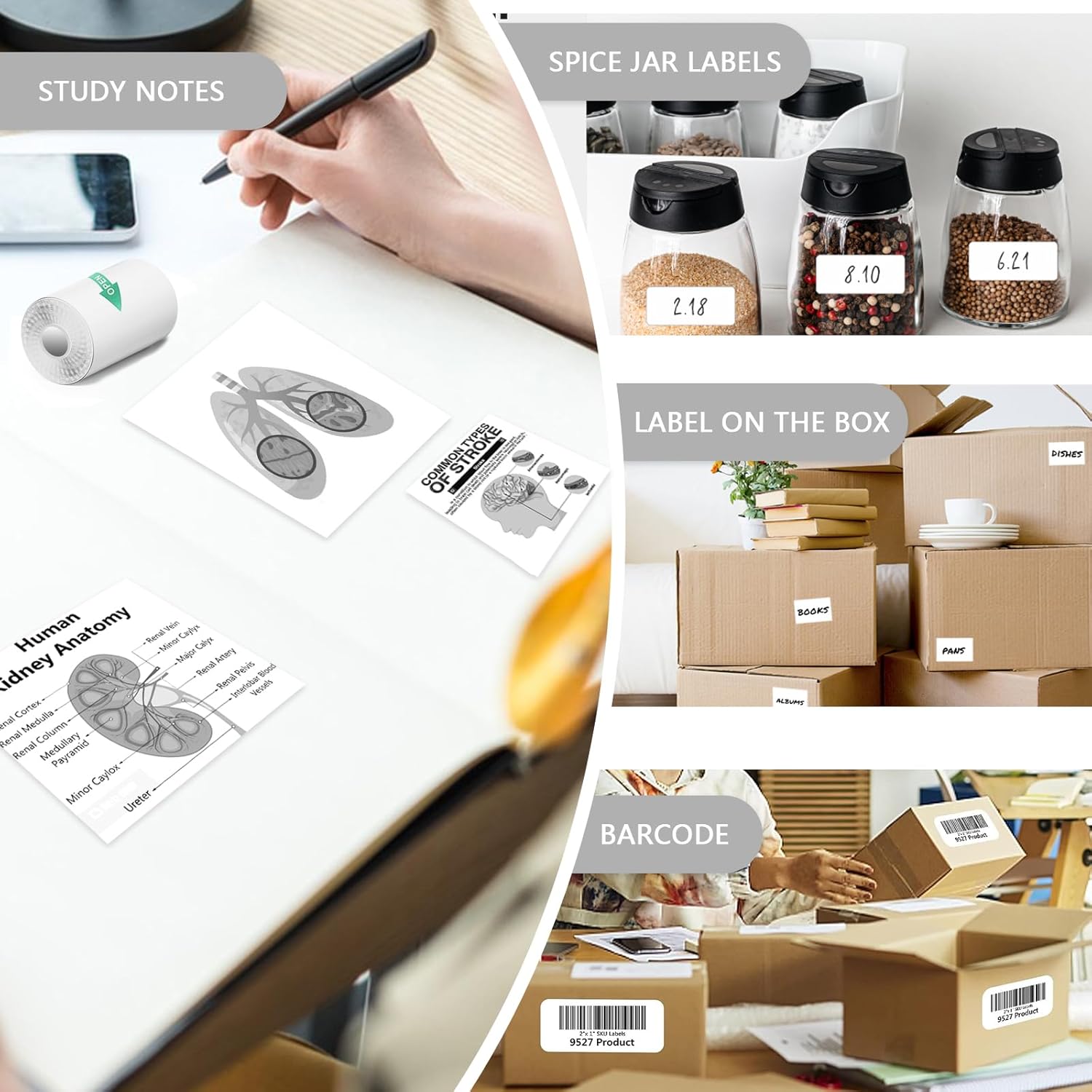 10 rollos de papel adhesivo para impresora térmica, mini papel adhesivo para impresora de 2.244 x 0.984 in, mini papel adhesivo para impresora de
