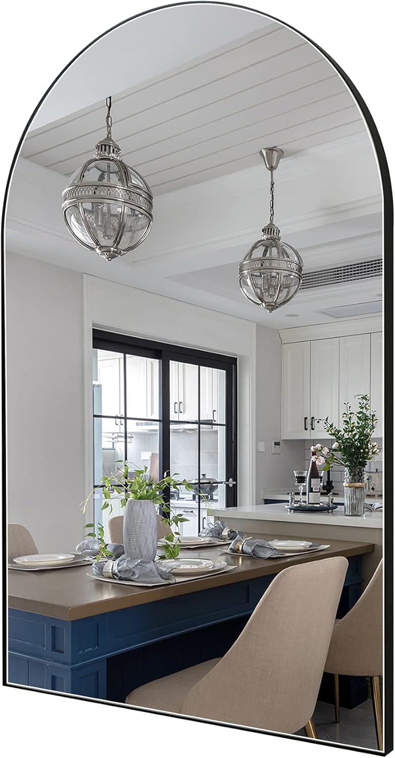 FUMANGO Espejo de arco negro, espejo de pared de 24 x 36 pulgadas, espejo decorativo grande para tocador, espejos de baño arqueados para pared,