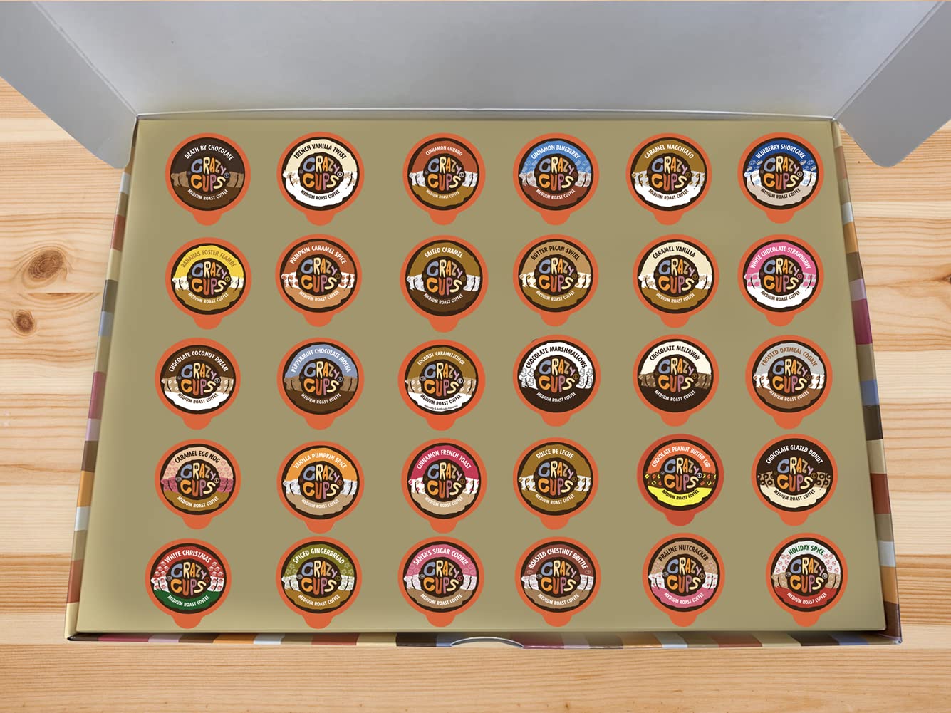 Crazy Cups Caja de regalo de café saborizado para festividades, café saborizado surtido para máquinas Keurig K-Cup, café de tostado medio en