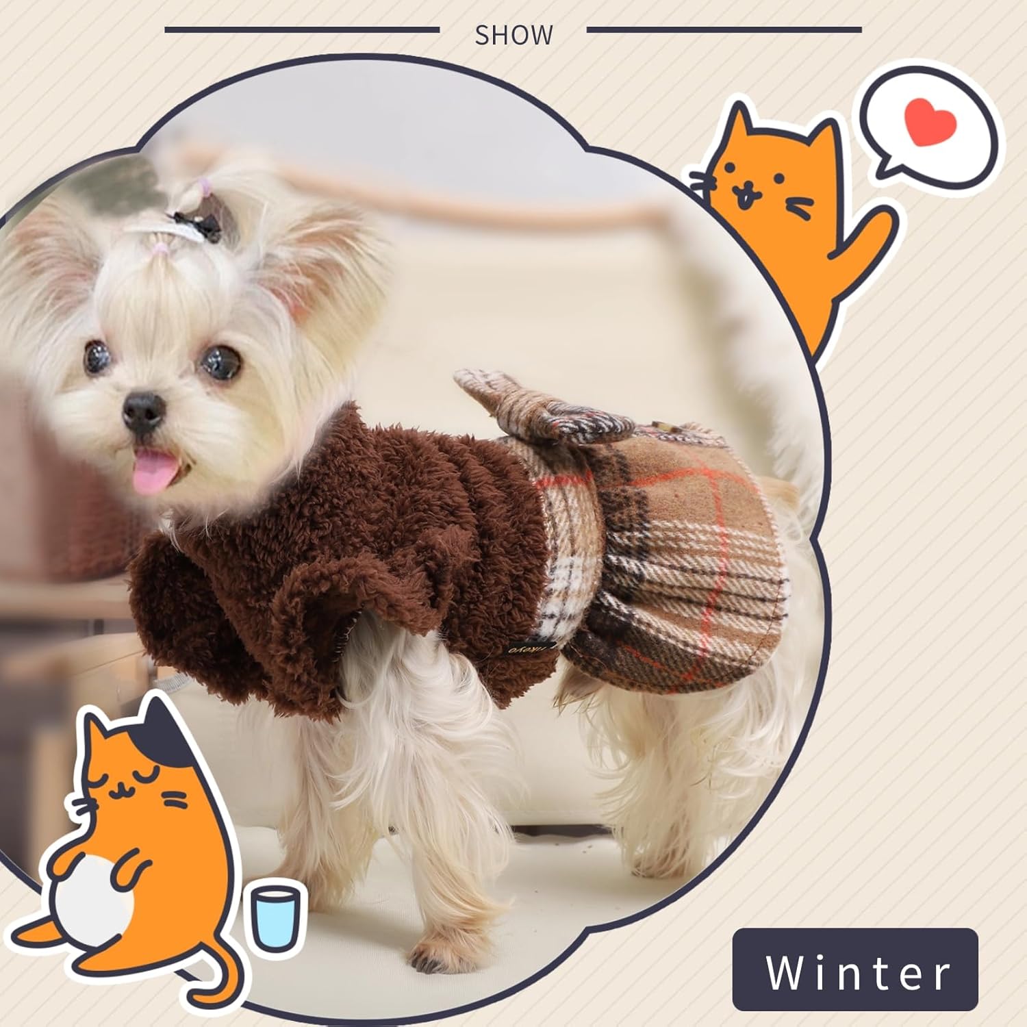 Vestido suéter de invierno para cachorros, ropa para perros medianos y niñas, falda cálida de forro polar para mascotas, traje para Chihuahua,