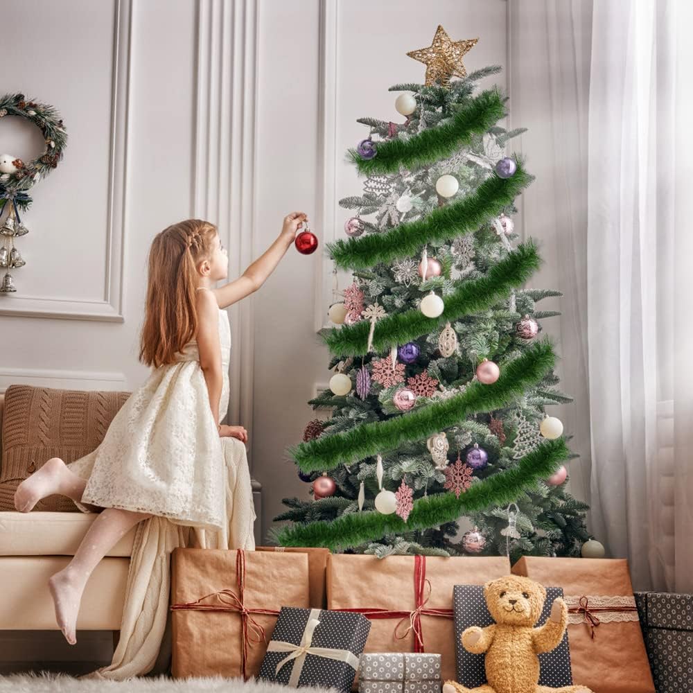 XIMISHOP Guirnalda de Navidad de 50 pies para decoraciones, vino artificial de Navidad, guirnalda de pino de vegetación suave, decoración para el