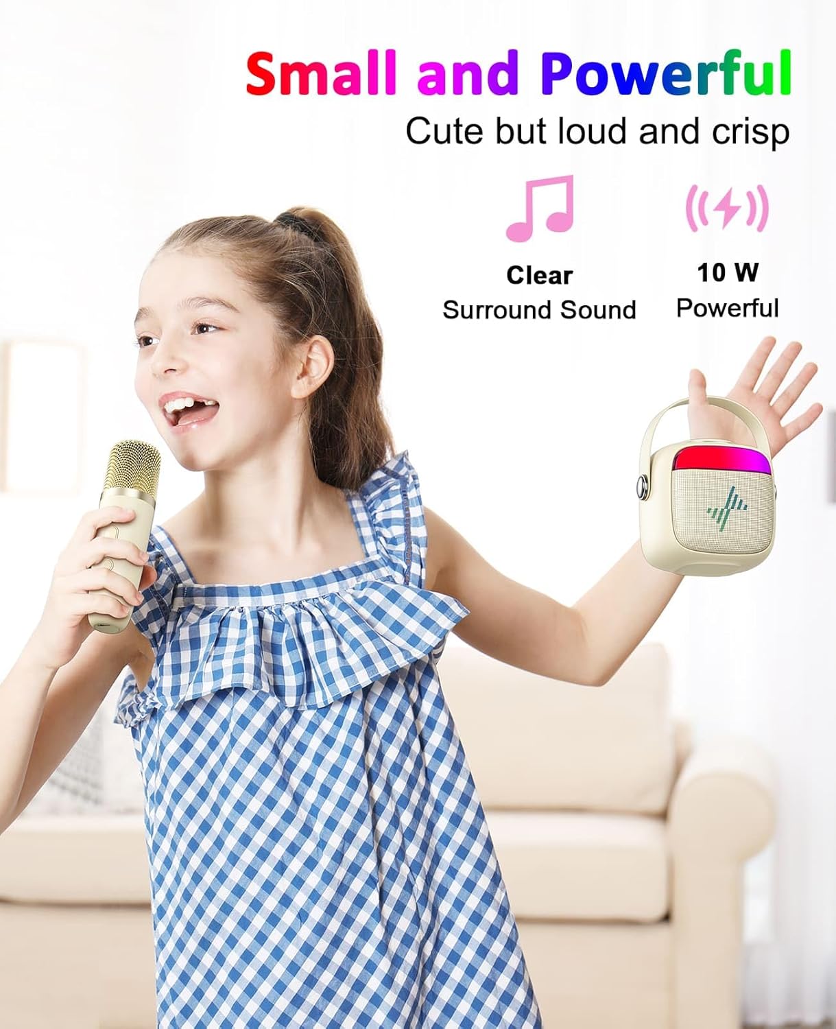LENRUE Máquina de karaoke para niños, regalos de cumpleaños para niñas, niños y adolescentes con micrófono inalámbrico, luces de colores, regalos de