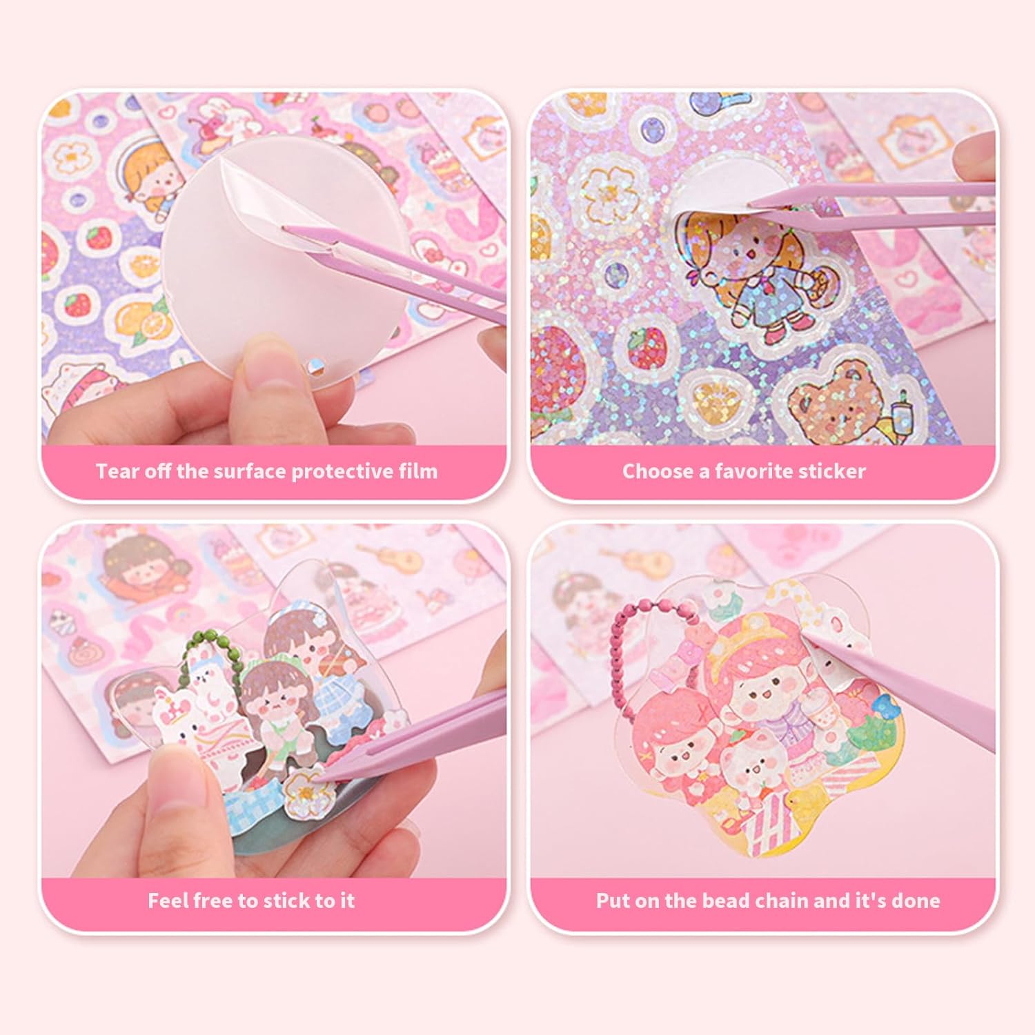 iuonrves Juego de 44 calcomanías para tarjetas Goo, kit de bricolaje, llavero de tarjeta Goo, juguete de cuentas, juego de calcomanías decorativas