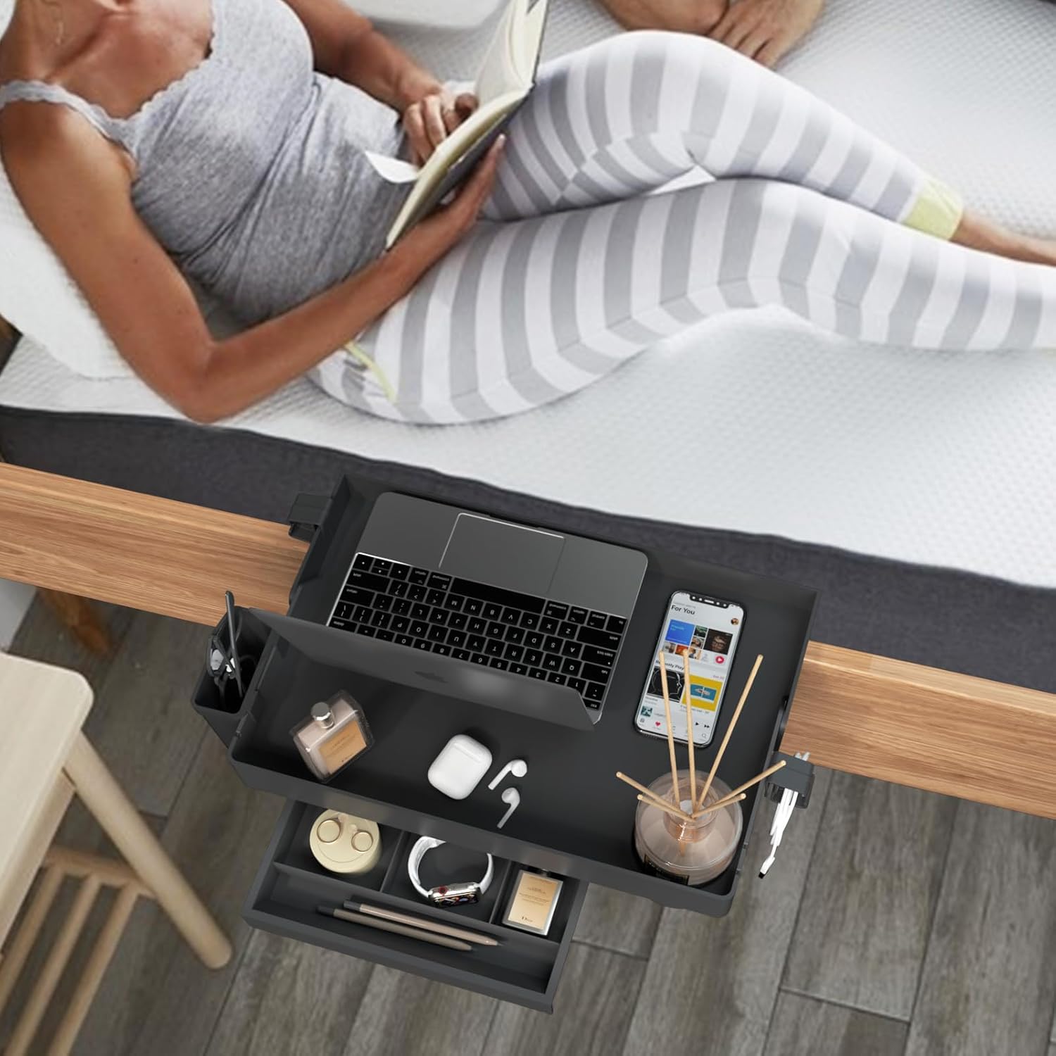 SPACEKEEPER Estante de noche para cama, litera plegable con clip, mesita de noche para litera superior, dormitorio universitario, artículos
