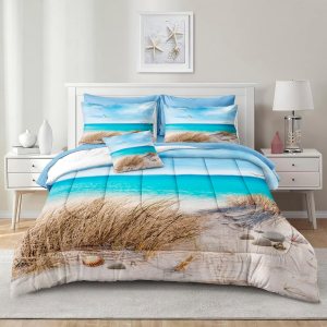 Move Over Juego de edredón de playa costero tamaño matrimonial, 8 piezas, edredón con temática de playa azul océano en una bolsa, con 1 edredón, 4 Move Over Juego de edredón de playa costero tamaño matrimonial, 8 piezas, edredón con temática de playa azul océano en una bolsa, con 1 edredón, 4
