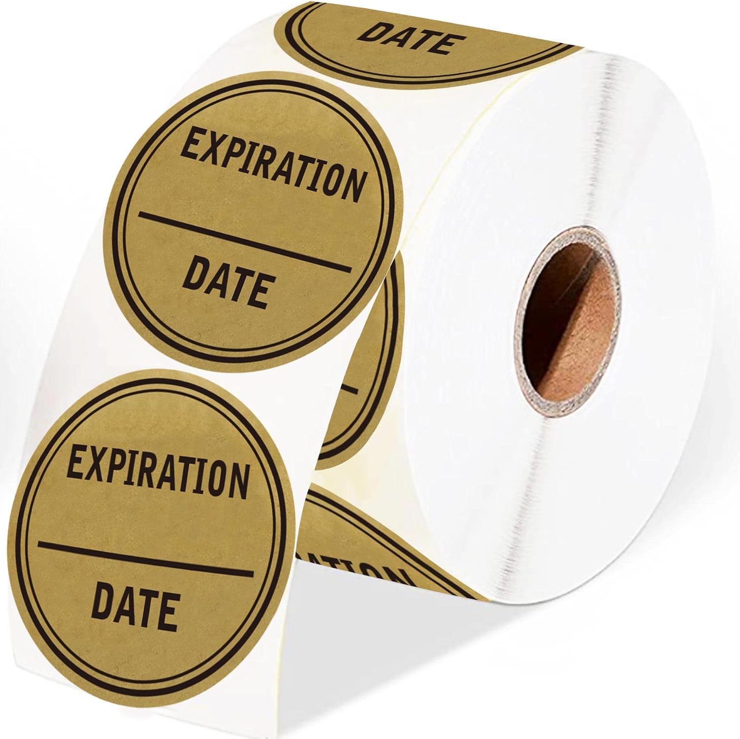Calcomanías de fecha de vencimiento de papel kraft de 1.5 pulgadas, etiquetas de fecha de vencimiento de 1.5 pulgadas, círculo redondo, calcomanías