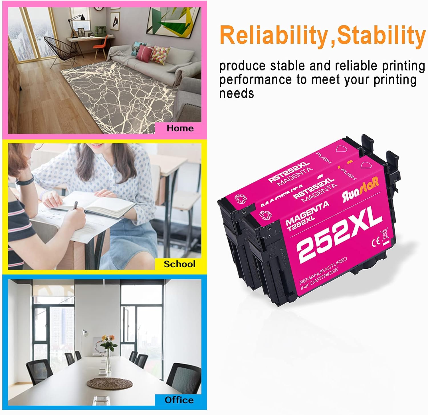 Run Star Paquete de 2 cartuchos de tinta remanufacturados magenta 252XL de repuesto para Epson 252XL T252XL uso para impresoras Epson Workforce