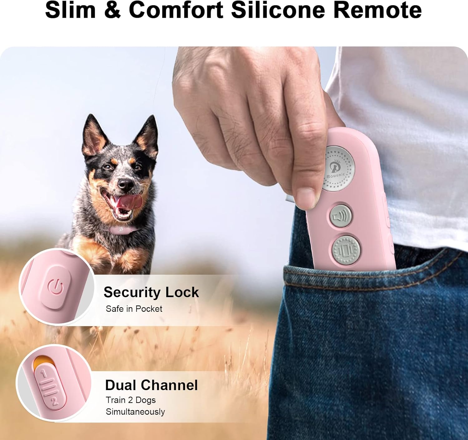 Bousnic Collar de entrenamiento para perros con control remoto, collar de choque de perro de 1000 pies para perros pequeños, medianos y grandes,