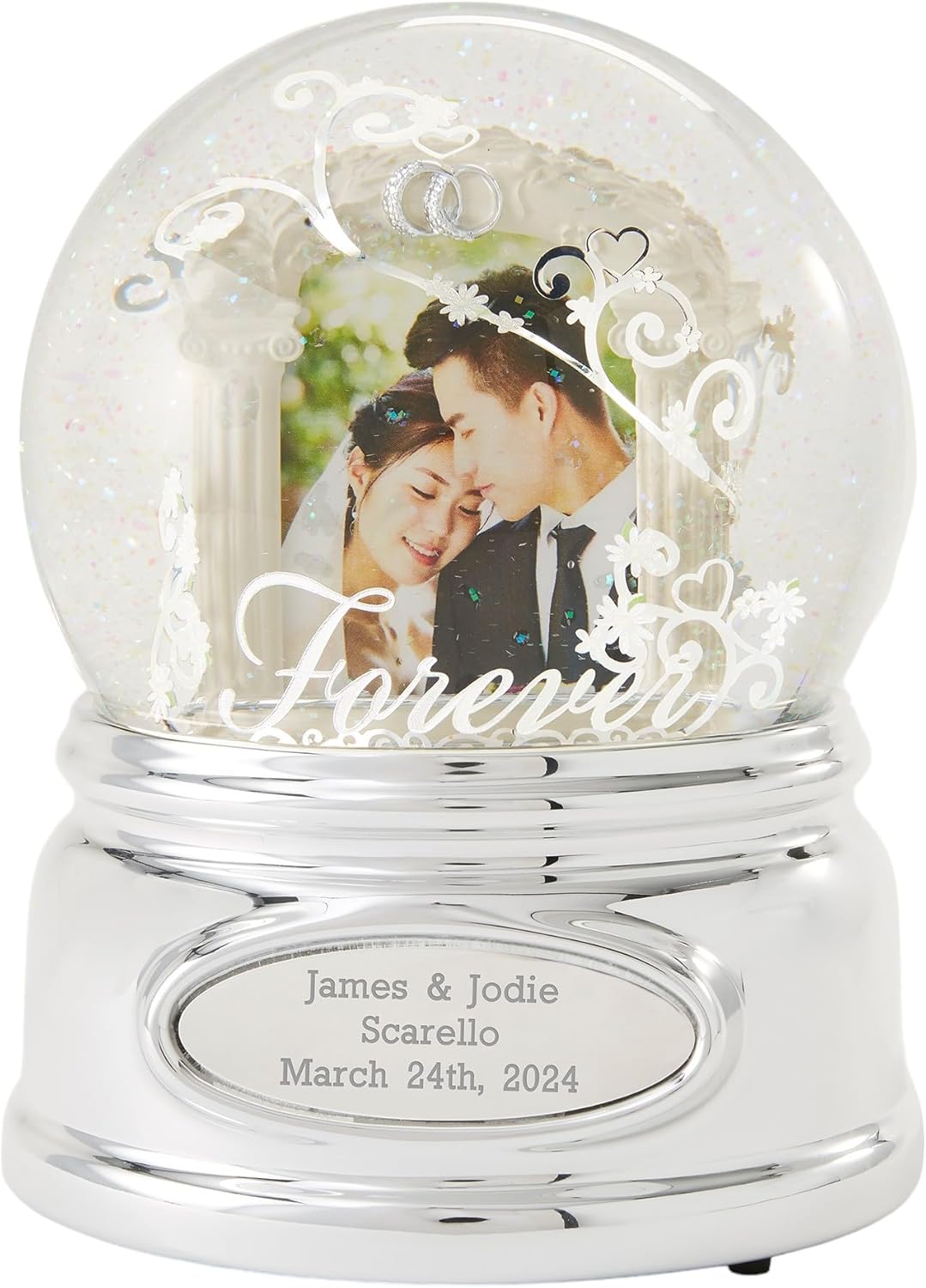 THINGS REMEMBERED Globo de nieve musical grabado personalizado para siempre con foto de boda, reproduce música Canon de Pachelbel, añade imágenes,
