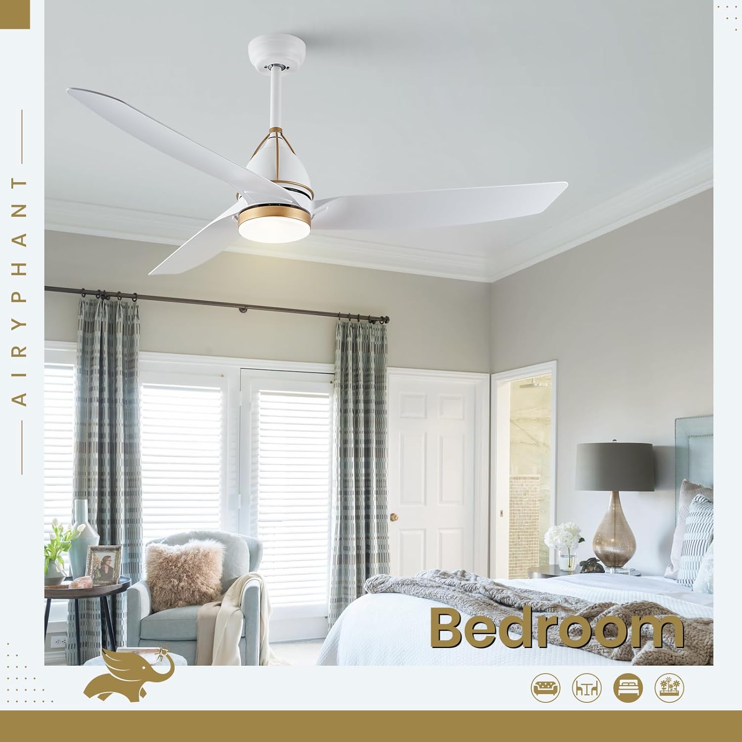 AIRYPHANT Ventiladores de techo de 56 pulgadas con control remoto de luces, ventilador de techo para exteriores, ventilador de techo moderno de 3