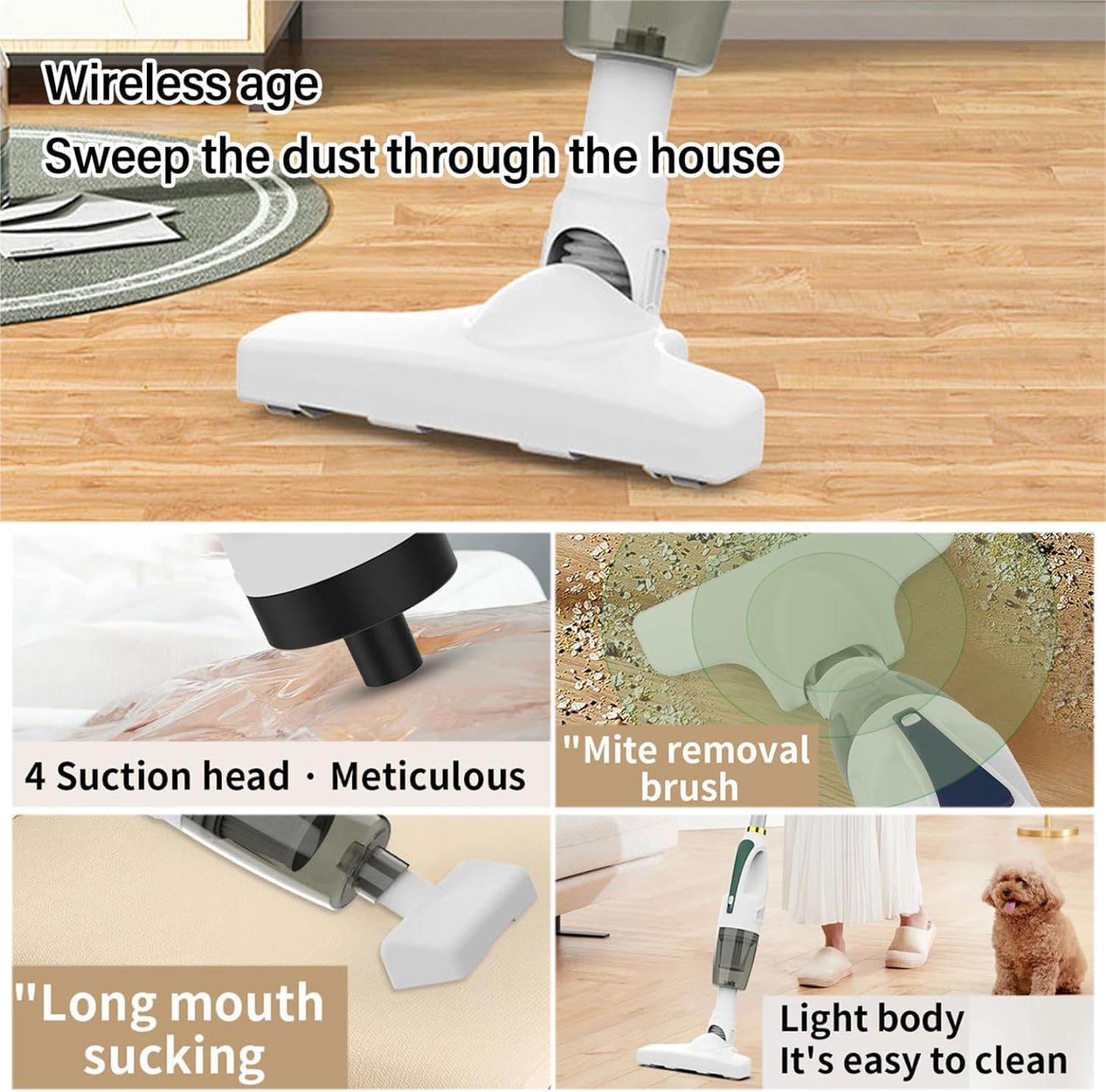 Cordless Stick Vacuum Cleaner with Multiple Nozzle – 3.7V Wireless Multi-Function Household Vacuum Cleaner,120W High-Power Super Strong Suction,Long