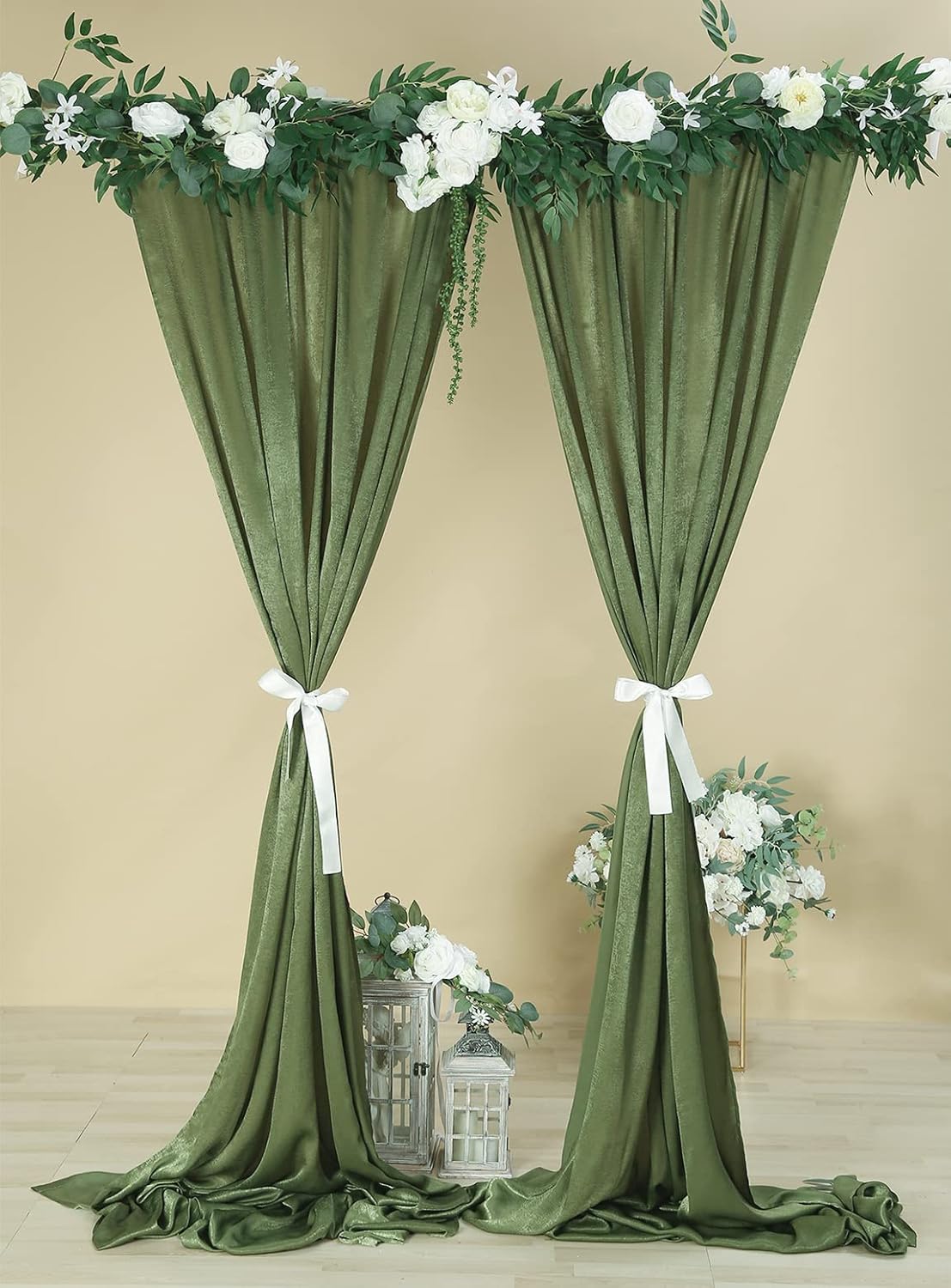 Cortinas de telón de fondo de boda de terciopelo verde oliva de 9.6 x 10 pies, paneles de cortinas suaves y sedosas para decoración de bodas,