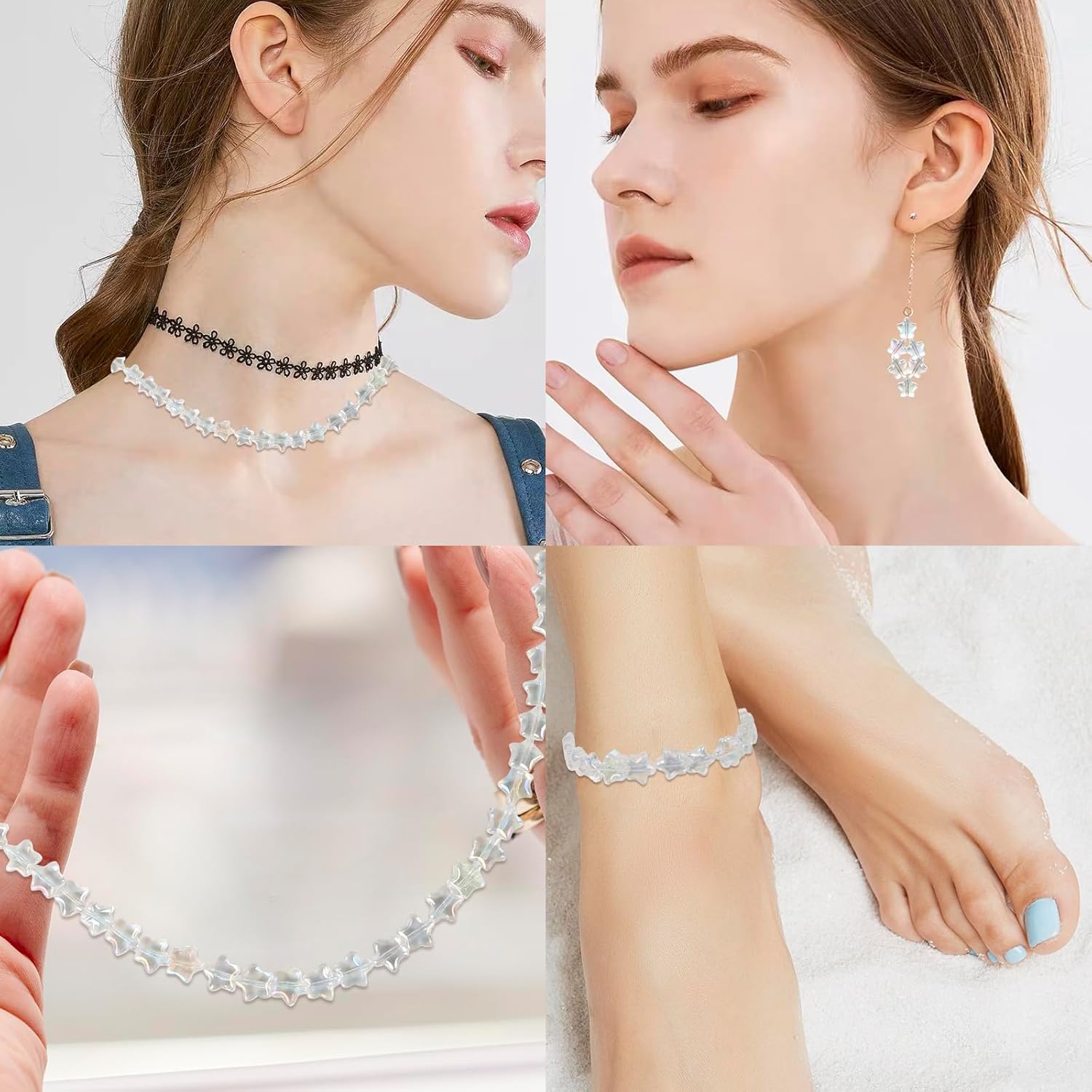 200 cuentas de estrella de cristal para hacer joyas, pulseras de estrella de cristal de EVERMARKET a granel, cuentas sueltas de estrella de color
