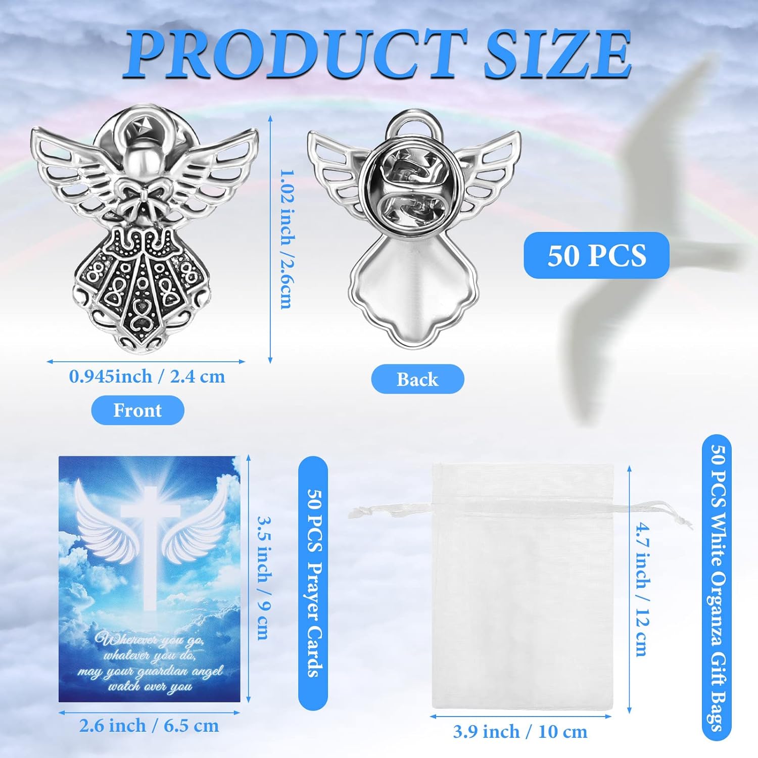 Sasylvia Juego de pines de ángel conmemorativo con signo de ángel, regalos de ángel para mujeres, tarjetas conmemorativas de guardián religioso,