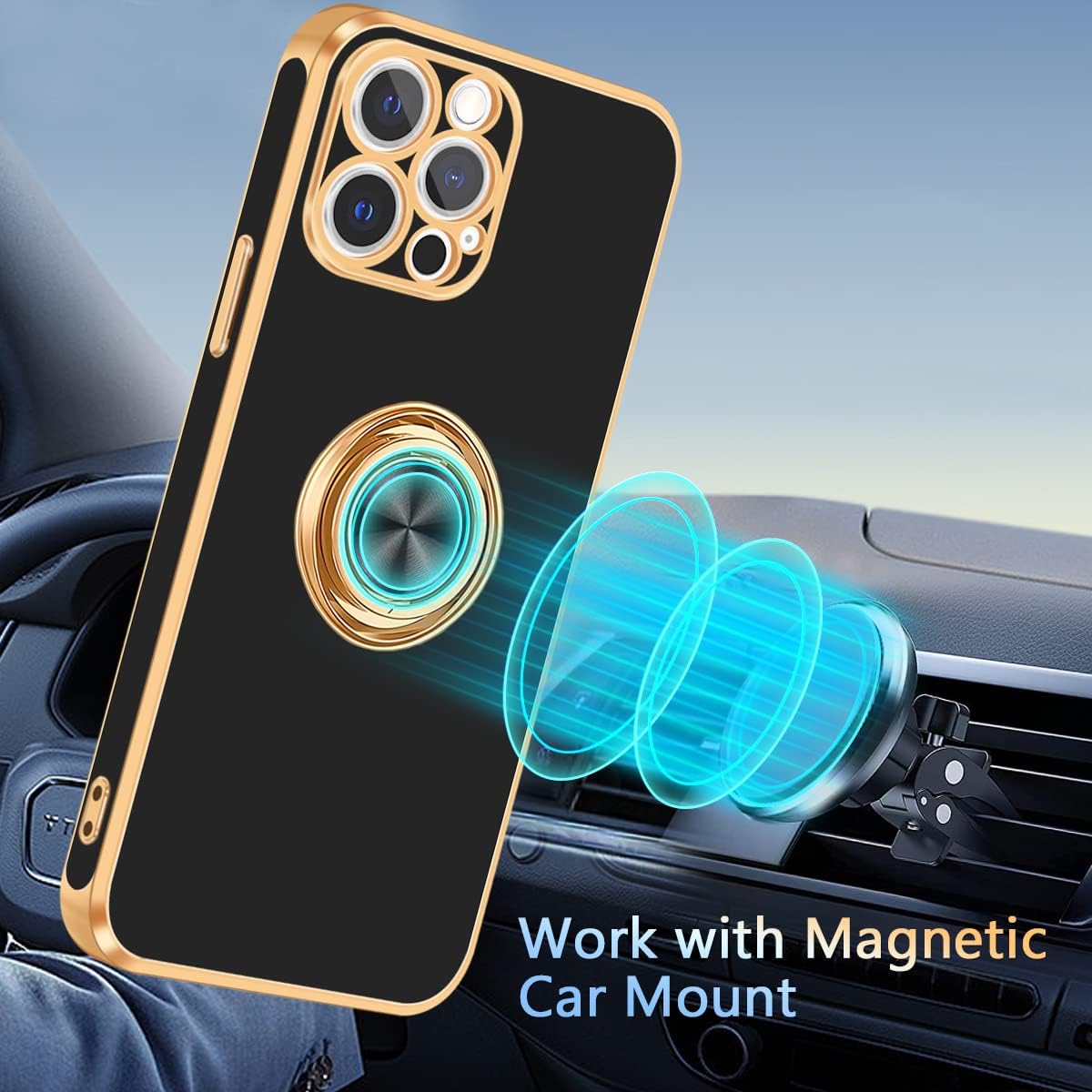 Fingic Funda para iPhone 12 Pro, funda para iPhone 12 Pro con soporte de anillo, ajuste delgado, soporte para automóvil, protección a prueba de