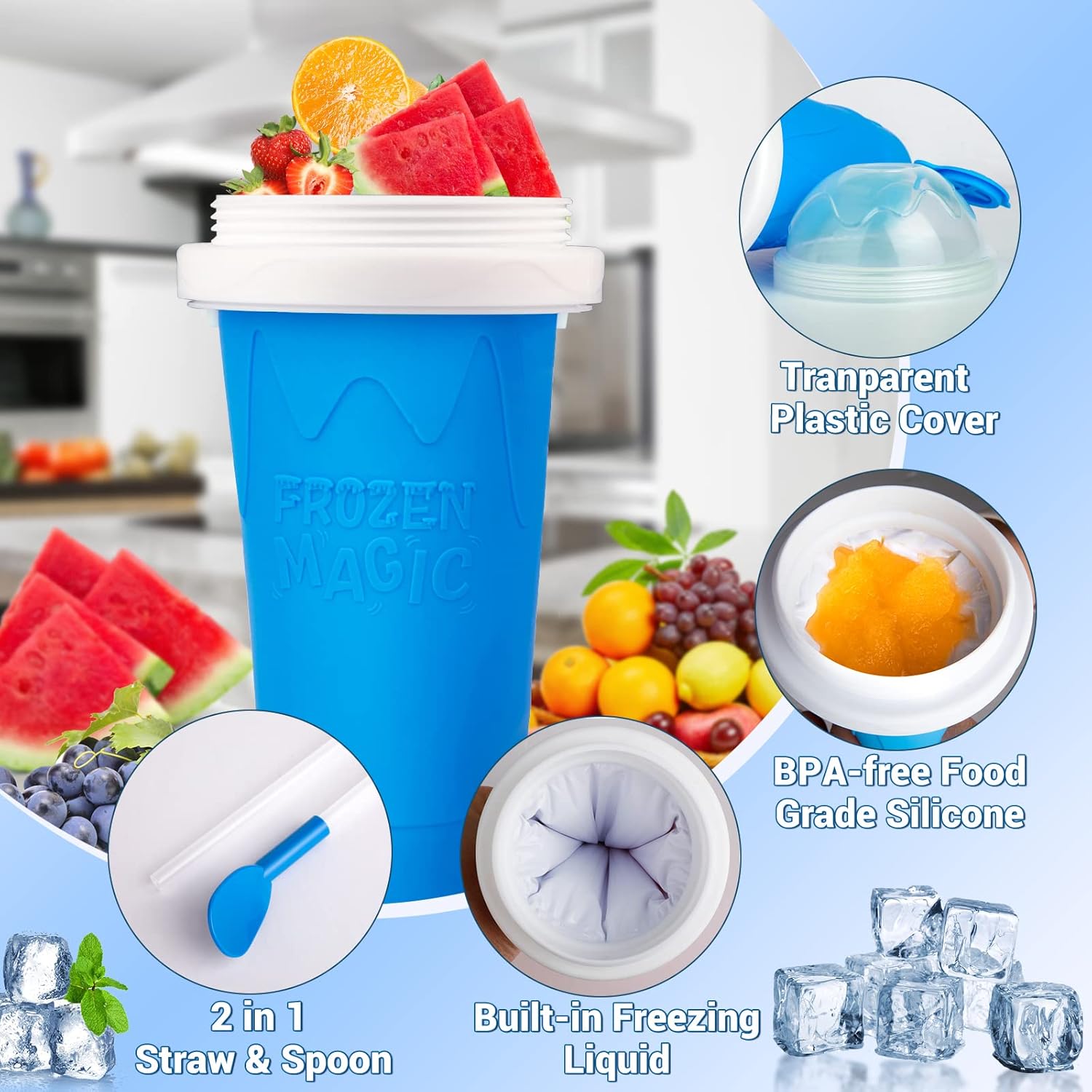 Vaso Slushie Maker para granizado de congelado, taza mágica para apretar tú mismo, doble capa, 2 unidades, vaso de granizado para batidos, máquina