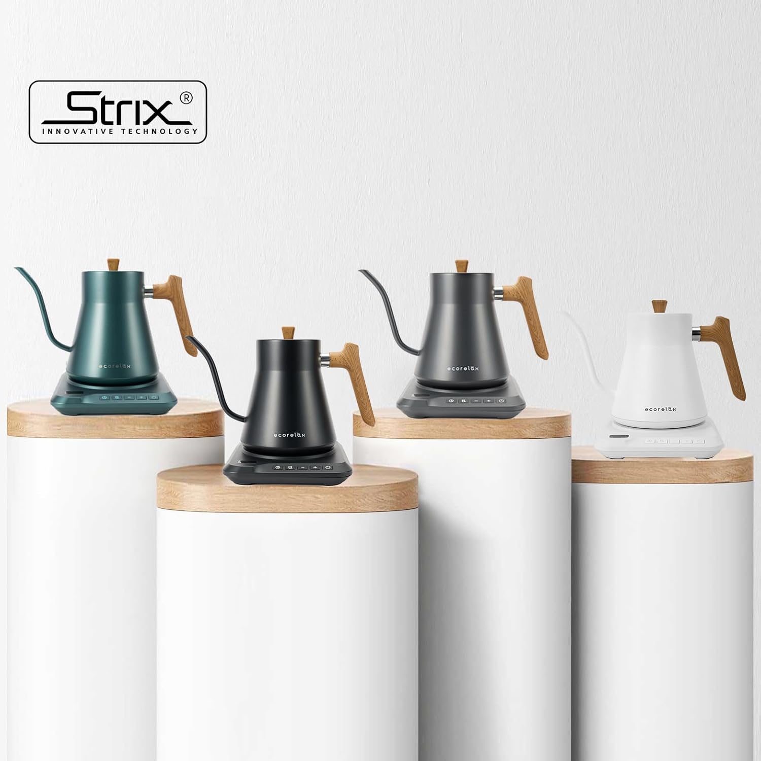Ecorelax Hervidor eléctrico de cuello de cisne con control de temperatura preciso de  1 , 1200 W para café y té, 100% acero inoxidable, hervidor de