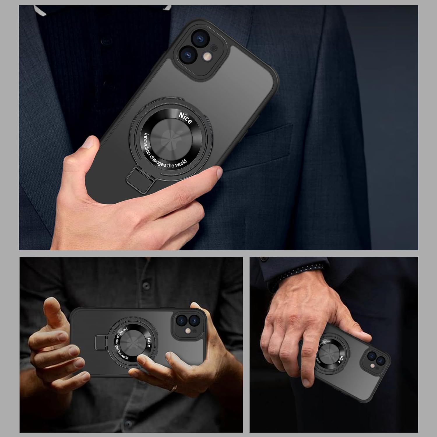 GROZHJAL Funda con soporte para iPhone 11, compatible con MagSafe, antiamarilleo, magnético, delgado, translúcido, mate, parte trasera de silicona,