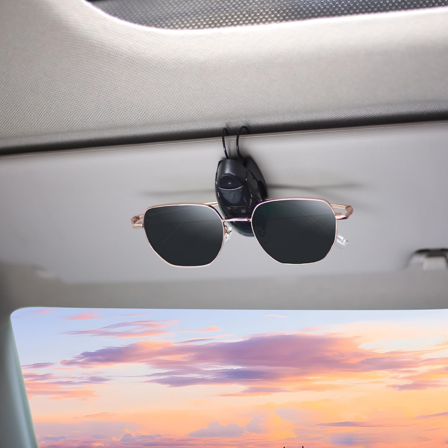 2 soportes para lentes de sol para automóvil, clip de soporte para lentes de sol con esponja para proteger los lentes de sol, clip universal para