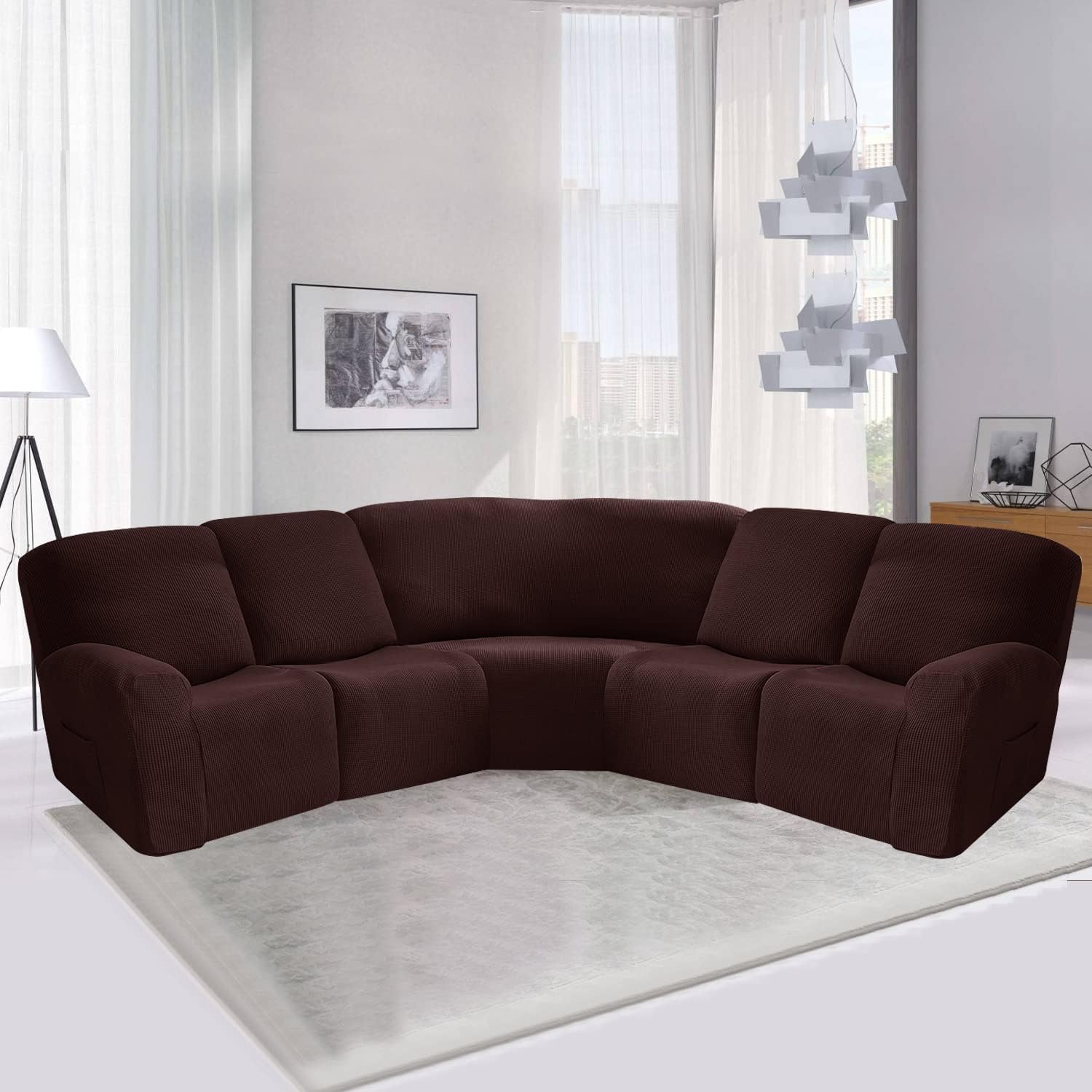 Fundas para sofá reclinable seccional de 5 asientos, 4 plazas y 1 asiento esquinero, funda elástica para sofá reclinable reclinable en forma de L,