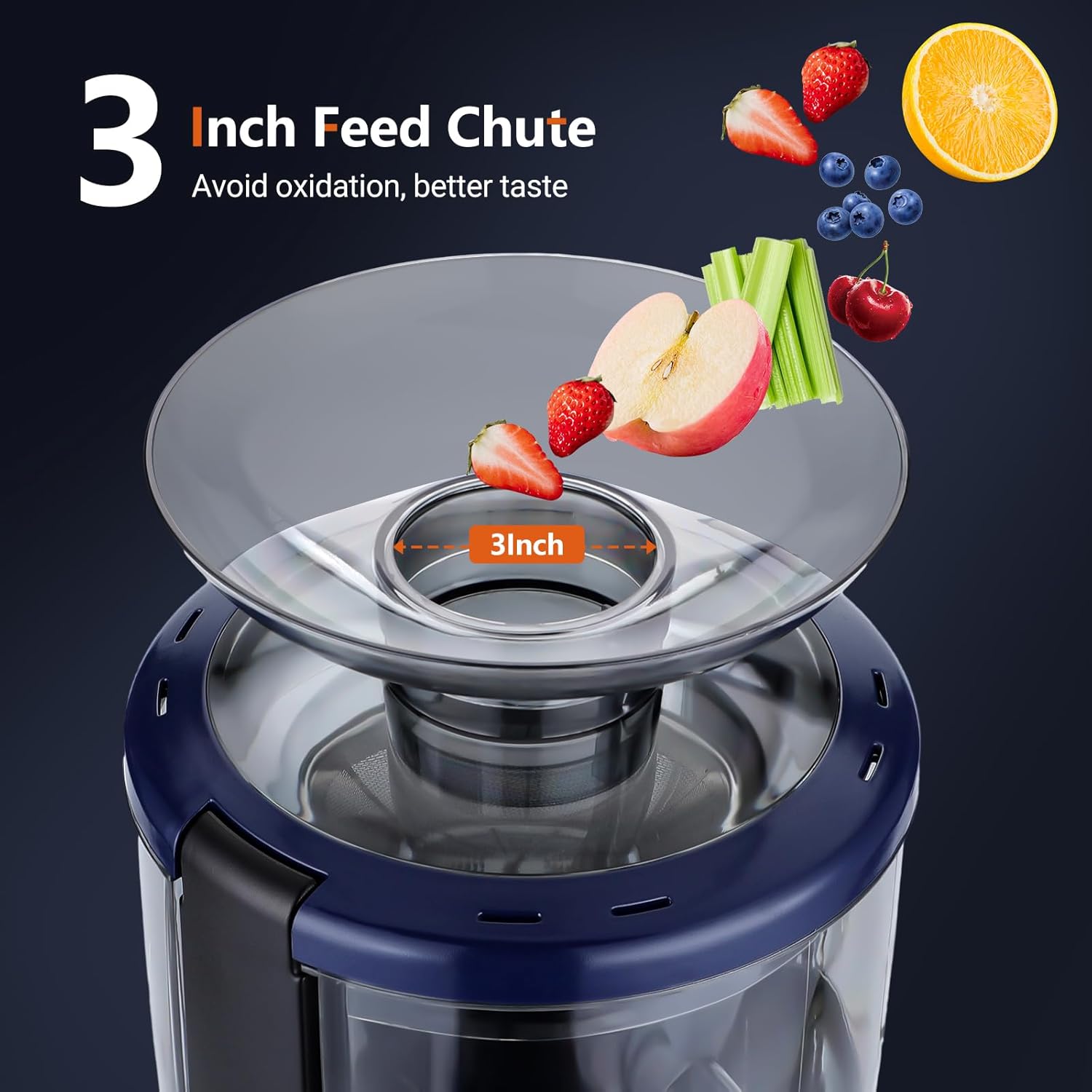 Exprimidor rápido para verduras y frutas con 2 tazas de jugo, tubo de alimentación de 3 pulgadas, extractor centrífugo de 800 W, fácil de limpiar