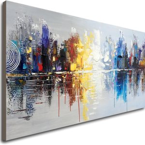 Pintura al óleo sobre lienzo pintada a mano, diseño de reflejo de paisaje urbano moderno, decoración de arte abstracto Pintura al óleo sobre lienzo pintada a mano, diseño de reflejo de paisaje urbano moderno, decoración de arte abstracto