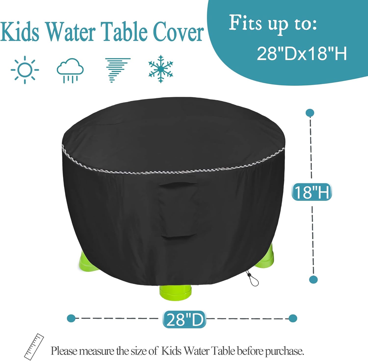 Funda para mesa de agua para niños, cubierta de mesa de juguetes al aire libre, 28 pulgadas de profundidad x 18 pulgadas de alto, cubierta redonda