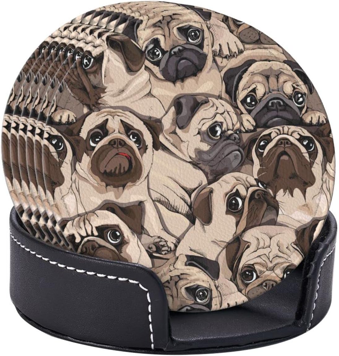 6 posavasos de cuero para bebidas con soporte para humor, pugs para perros, juegos de posavasos para mesa de bebidas, posavasos para cocina,