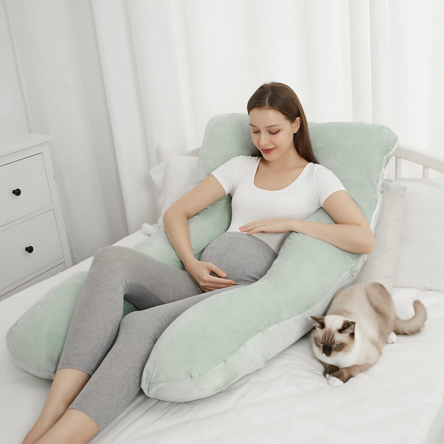JOHNPEY Almohadas de embarazo para dormir, almohada de cuerpo completo en forma de U, almohada de maternidad imprescindible para el embarazo con