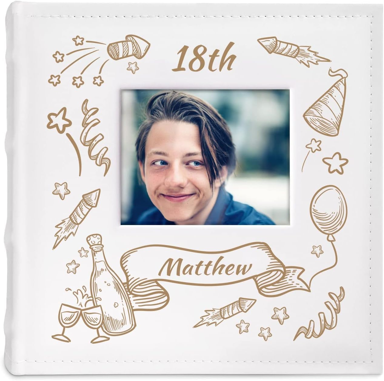 Maverton Álbum de fotos Slip-In para hombre – Tapa grabable con marco de fotos – Piel sintética blanca- 200 imágenes- Álbum personalizado para él –