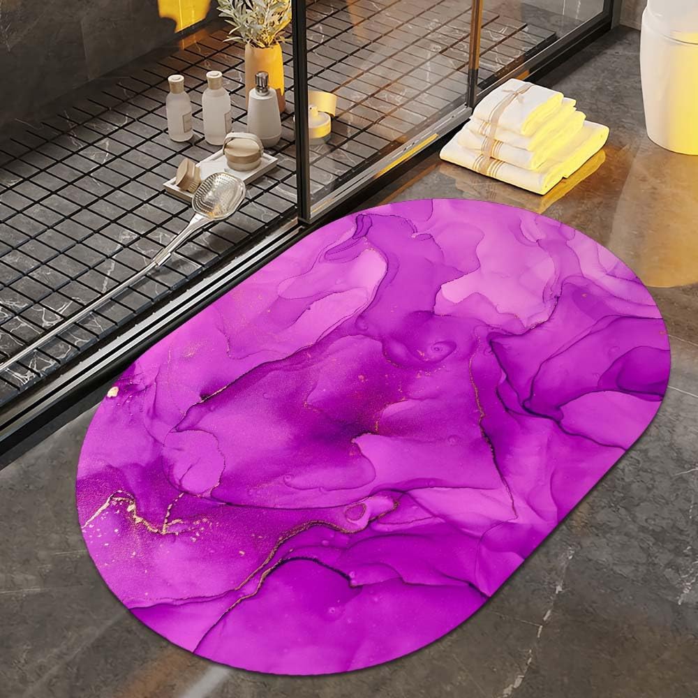 Alfombra de baño de mármol dorado morado, súper absorbente, ultrafina, de perfil bajo, antideslizante, de secado rápido, lavable para delante de la