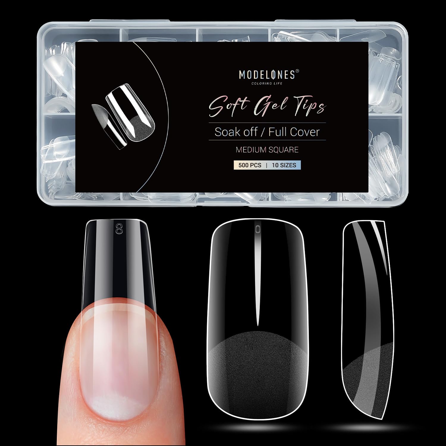 Modelones Puntas de uñas cuadradas medianas  500 piezas preformadas medio mate de cobertura completa uñas postizas kit de uñas acrílicas uñas a
