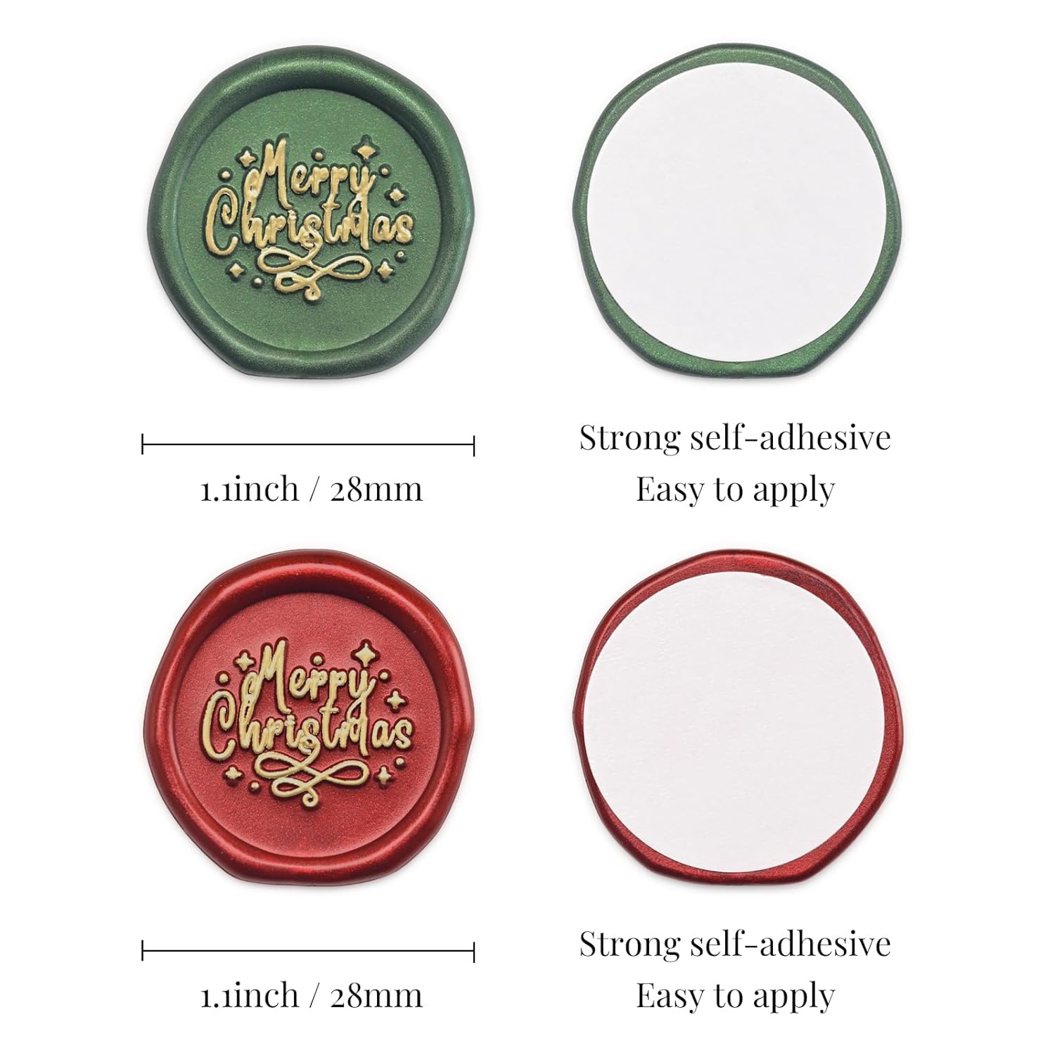 UNIQOOO Calcomanías de sello de cera de Navidad, color rojo y verde con oro, 50 calcomanías autoadhesivas, perfectas para Navidad, invierno, San