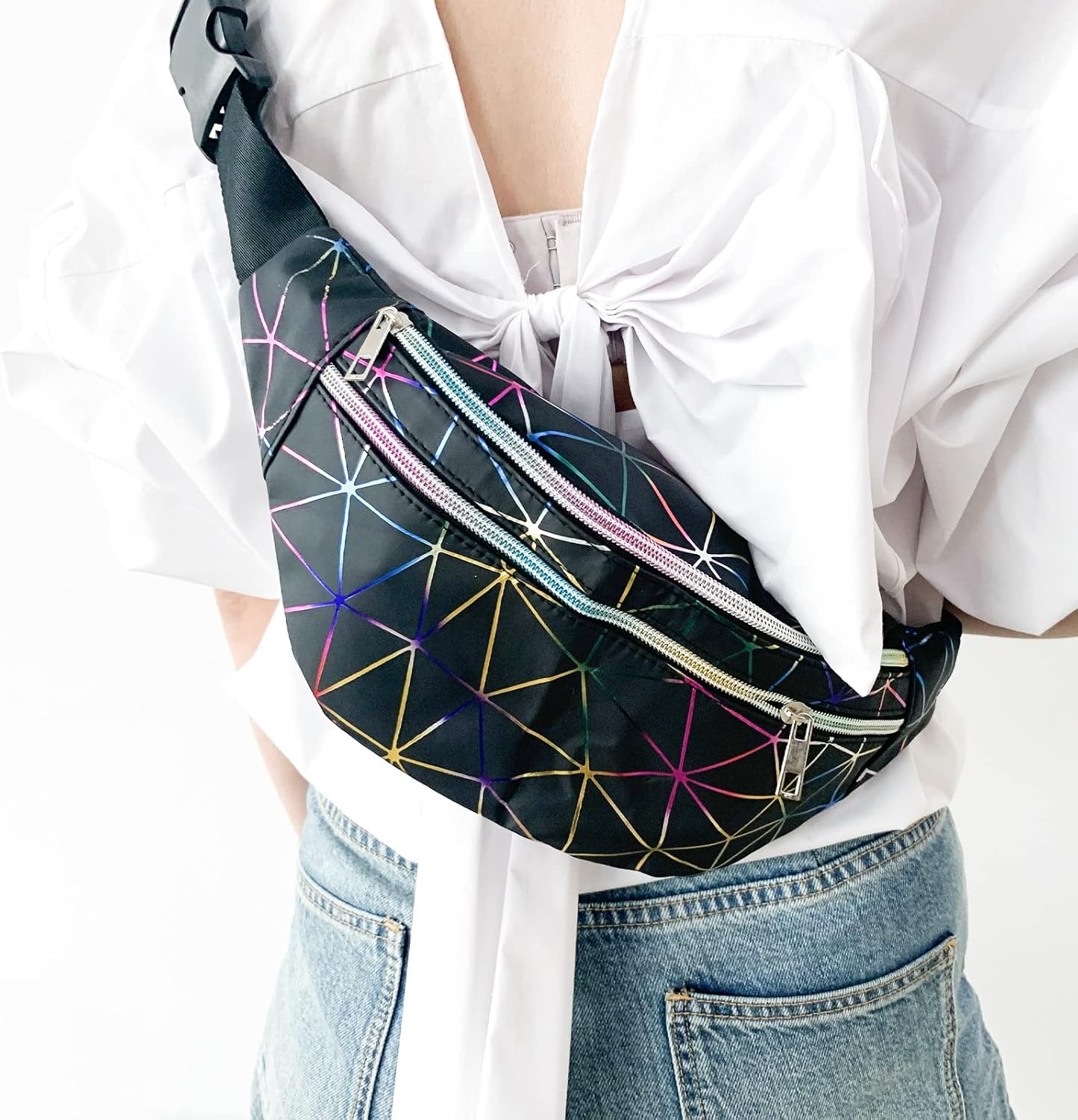 Riñonera de piel sintética, impermeable, ligera, para mujer, Negro -, Riñonera