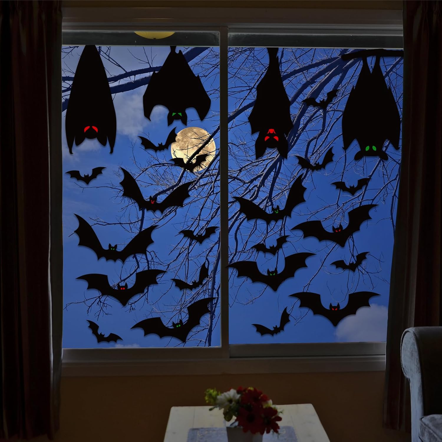 Adhesivos para ventana de fiesta de Halloween, murciélagos, decoración de silueta aterradora, calcomanías para ventana, calcomanías de fiesta de