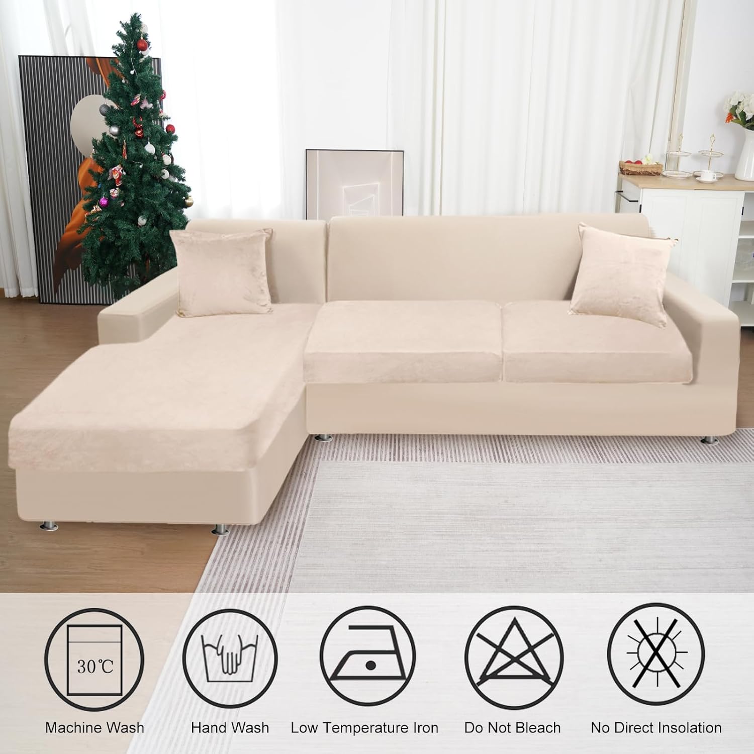 Fundas de sofá para sofá de 2 cojines y 1 funda de diván de terciopelo seccional, fundas de sofá separadas en forma de L con 2 fundas de almohada (2