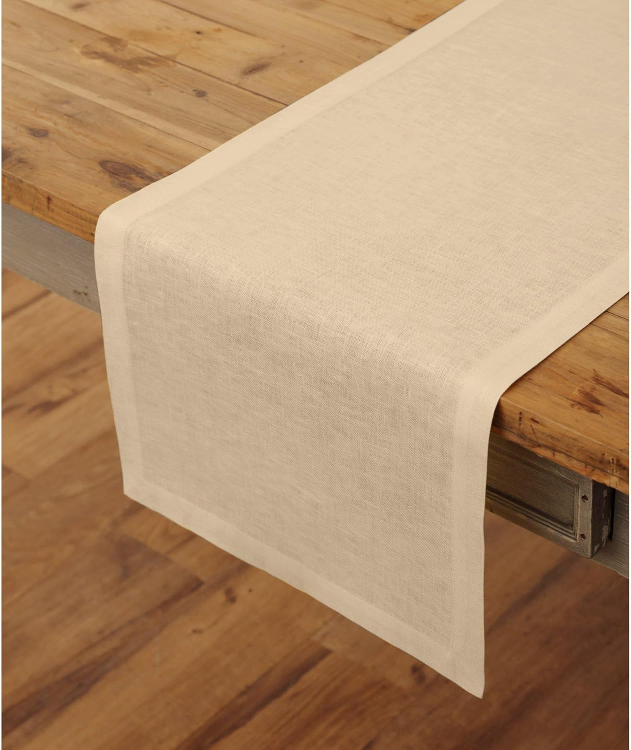 Solino Home Camino de mesa de lino  14 x 90 pulgadas, lino europeo, beige  Fete, hecho a mano con tela de lino 100% puro