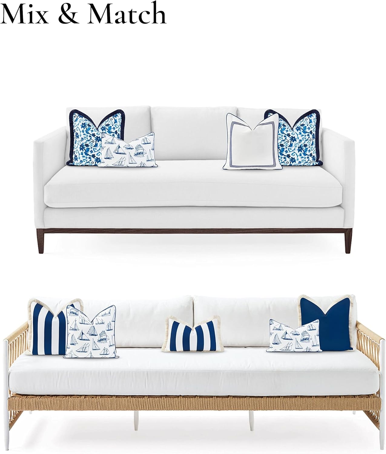 Hofdeco Premium Coastal Hampton Style – Funda de almohada lumbar para interiores y exteriores, solo 12 x 20 pulgadas, resistente al agua para patio