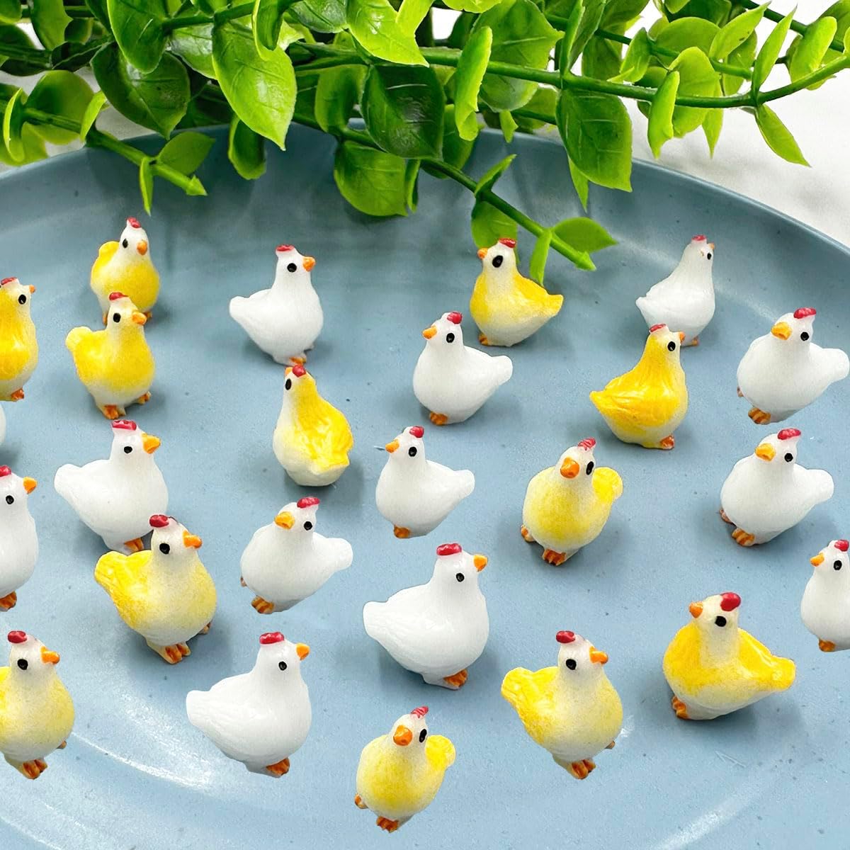 Mini figuras de pollo, 40 piezas de resina en miniatura de pollo, adornos de pollos pequeños, animales, modelo de hadas, jardín en miniatura, musgo,