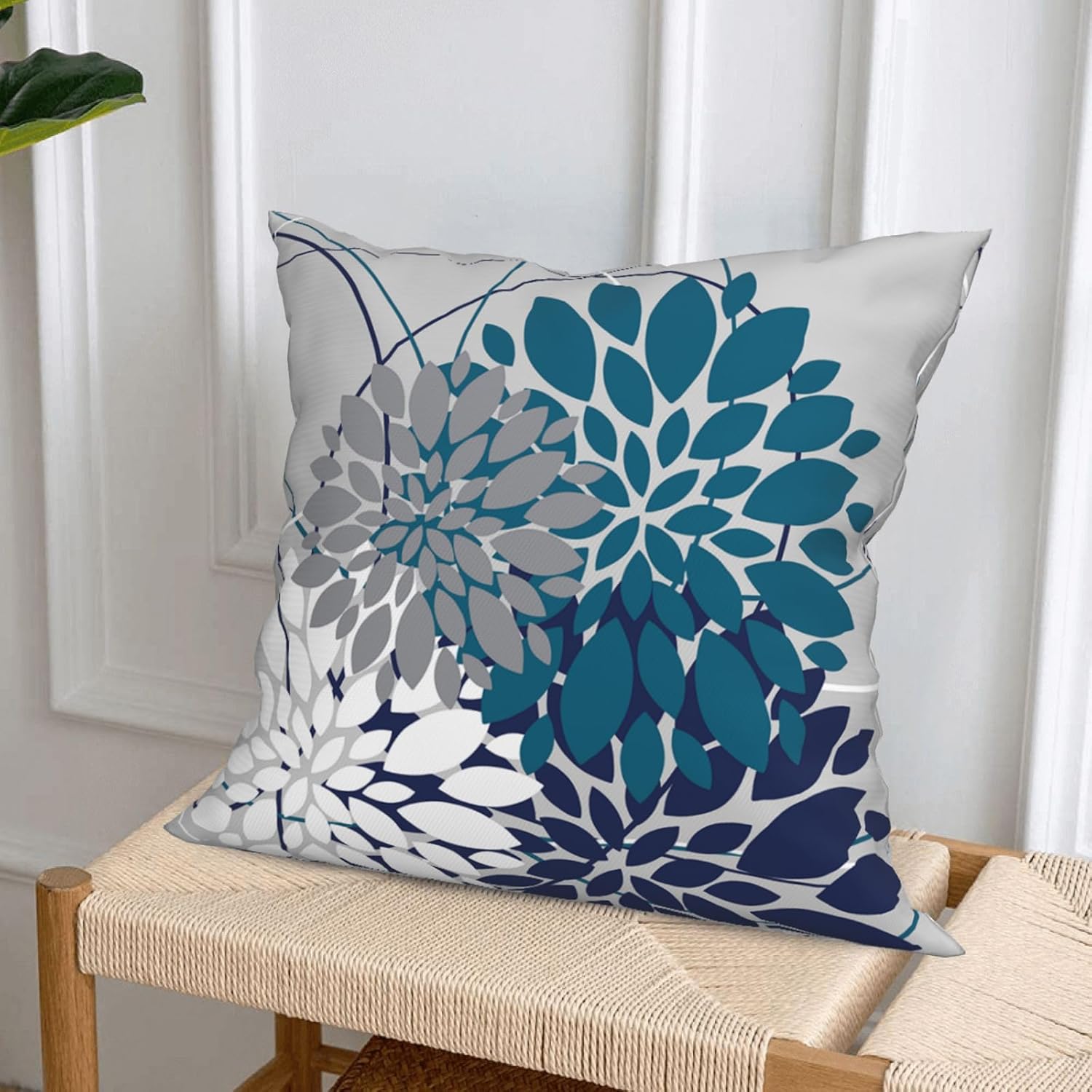 Juego de 2 fundas de almohada Nave de 18 x 18 pulgadas, diseño geométrico floral geométrico y elegante, fundas de cojín cuadradas para decoración
