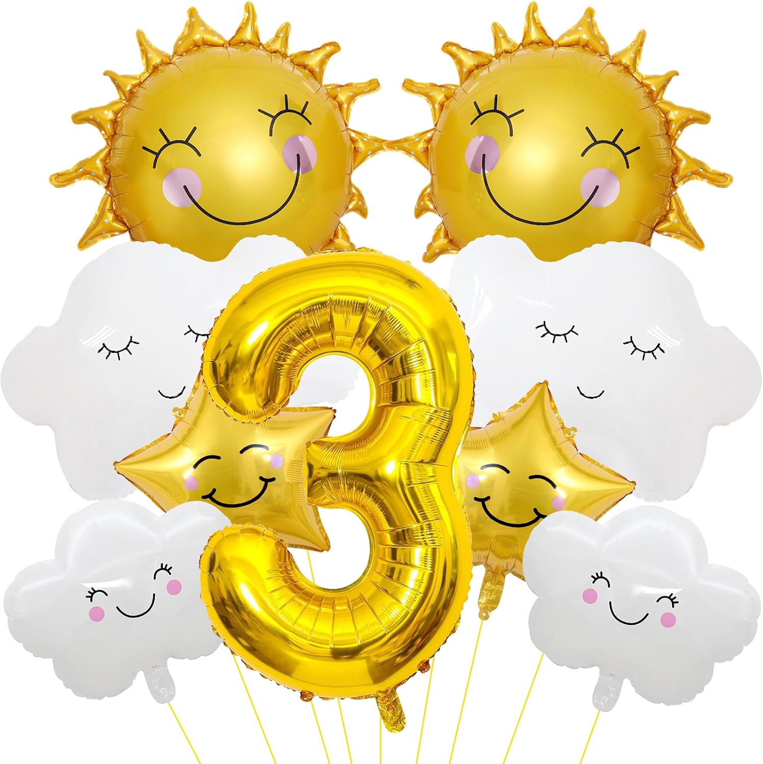 9 globos de papel de aluminio con diseño de flor de sol, cara sonriente, número de cumpleaños, suministros de fiesta de cumpleaños de sol,