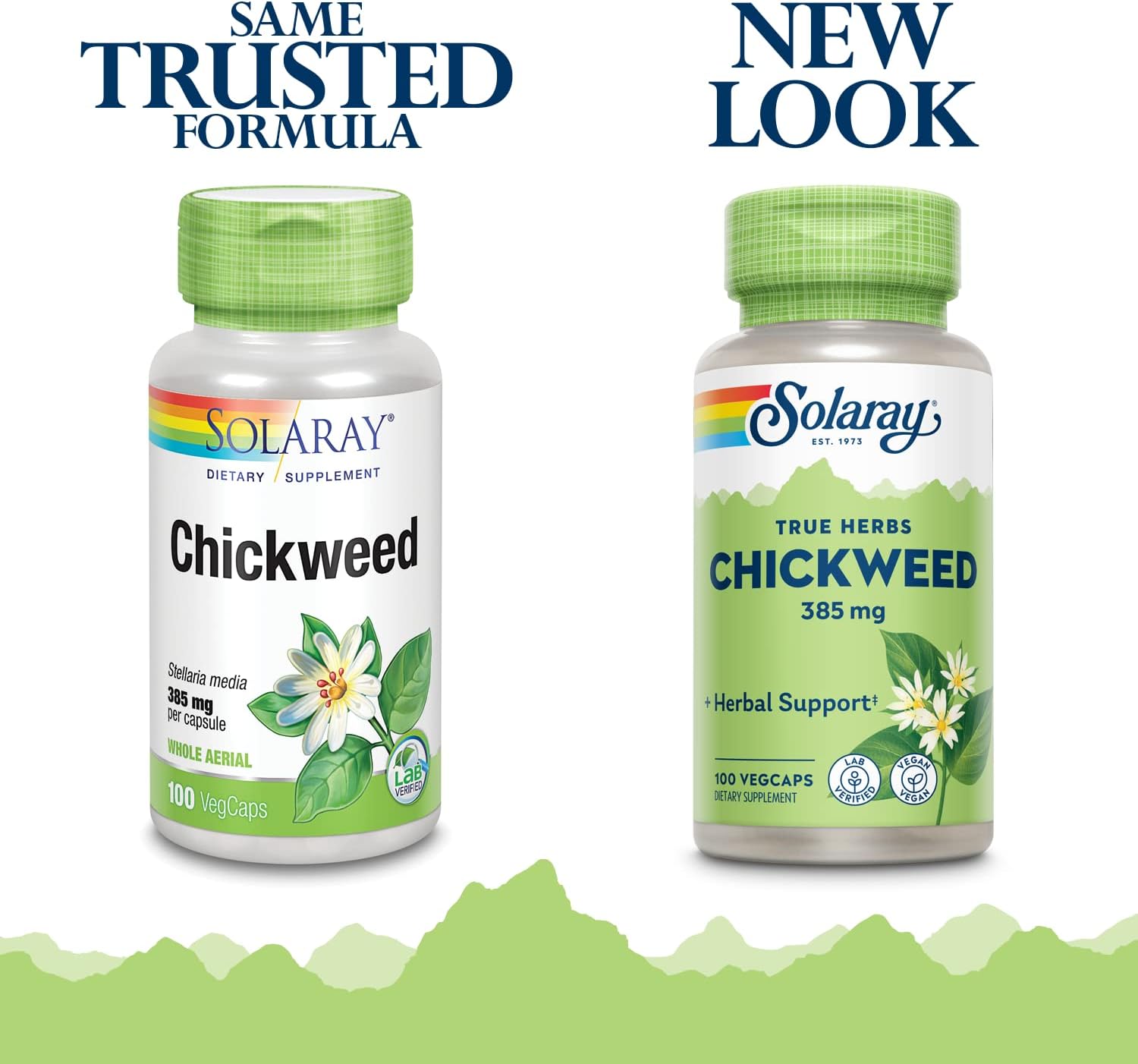 SOLARAY Chickweed 385 mg  Suplemento de hierbas  Apoyo para la digestión saludable, la piel y el apetito  Sin OMG, vegano y verificado en