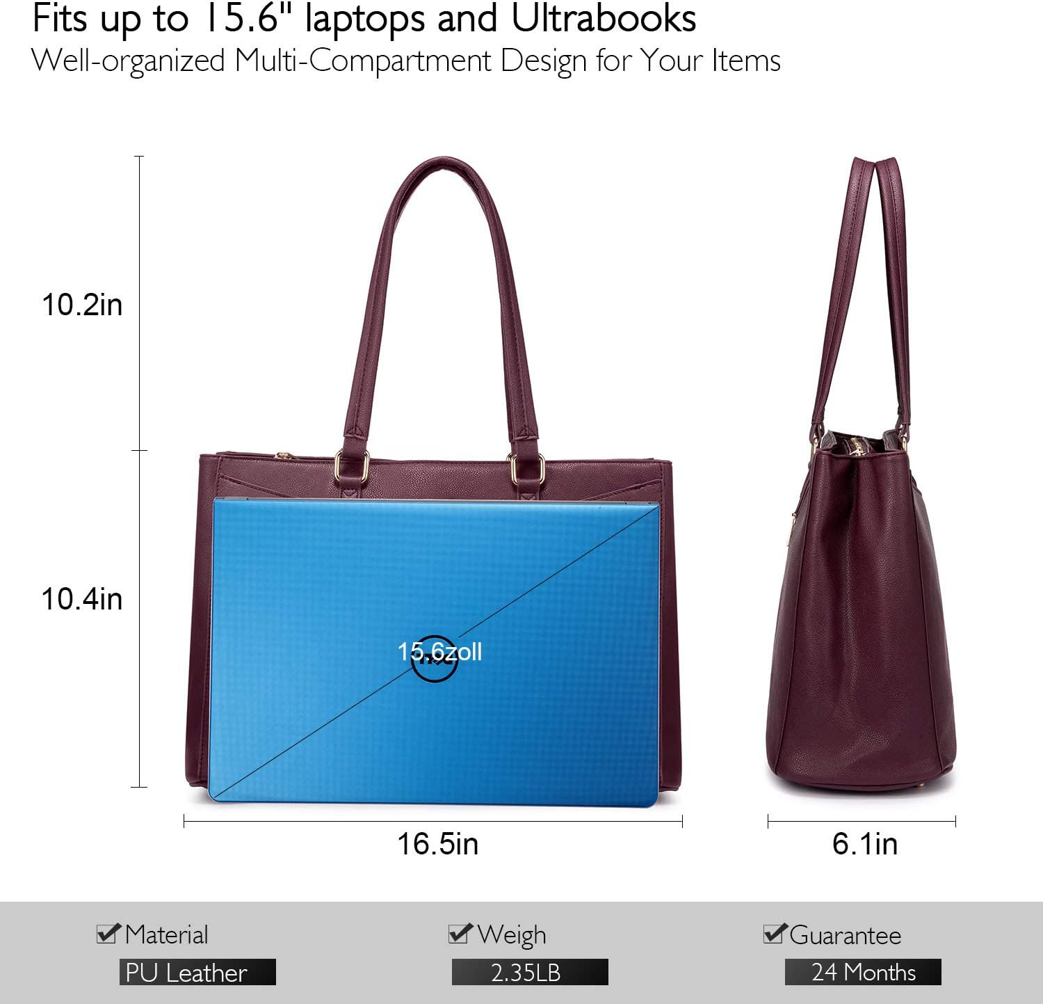 Bolsa de mano portátil para mujeres, de 15.6, impermeable, de cuero, para computadora, bolsas para mujeres de negocios, para oficina, bolsa de