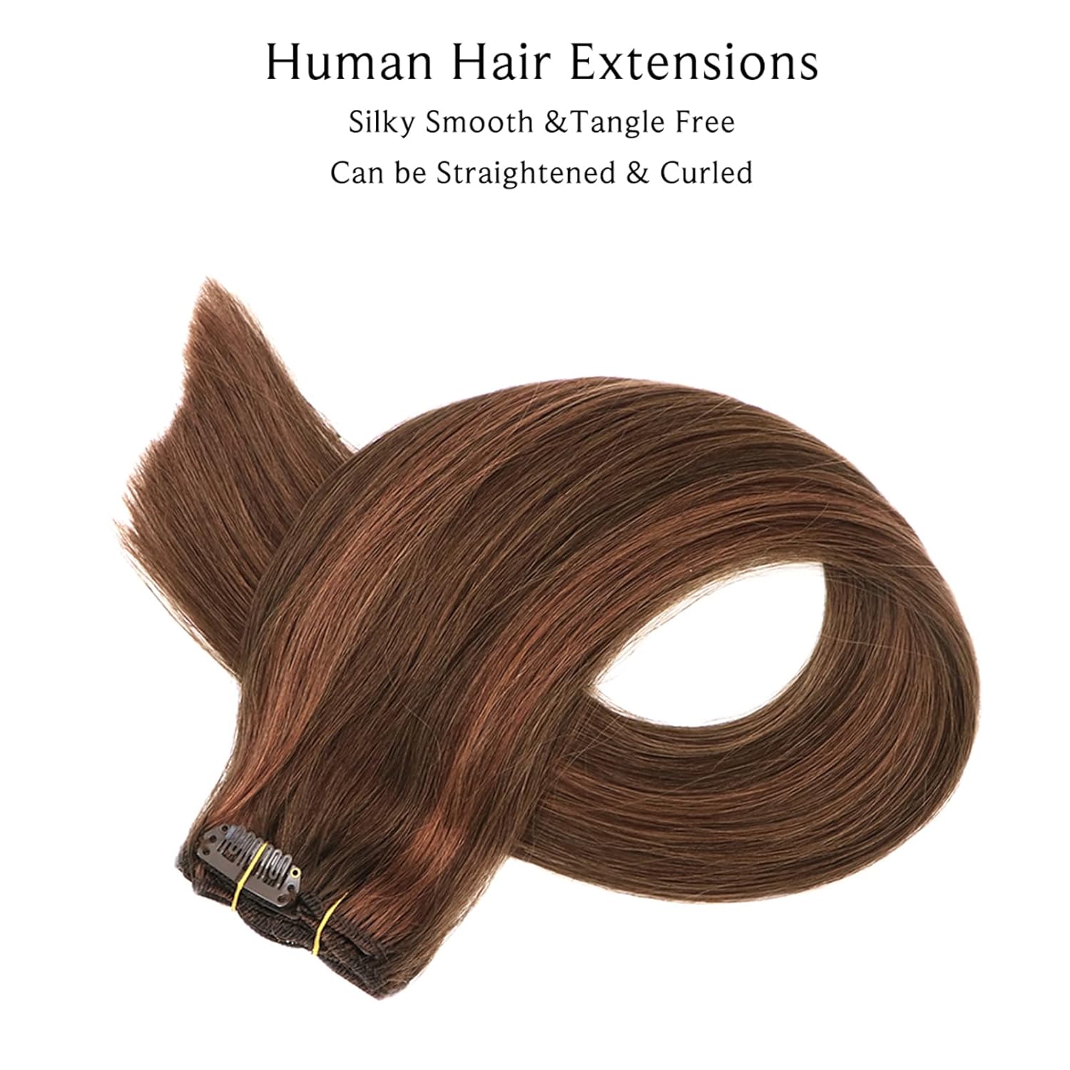 Extensiones de cabello humano con clip, 7 piezas, 2.4onzas, 15, 18, 20, 22 pulgadas, sedoso y liso, con tramas, sin costuras, para extensiones de