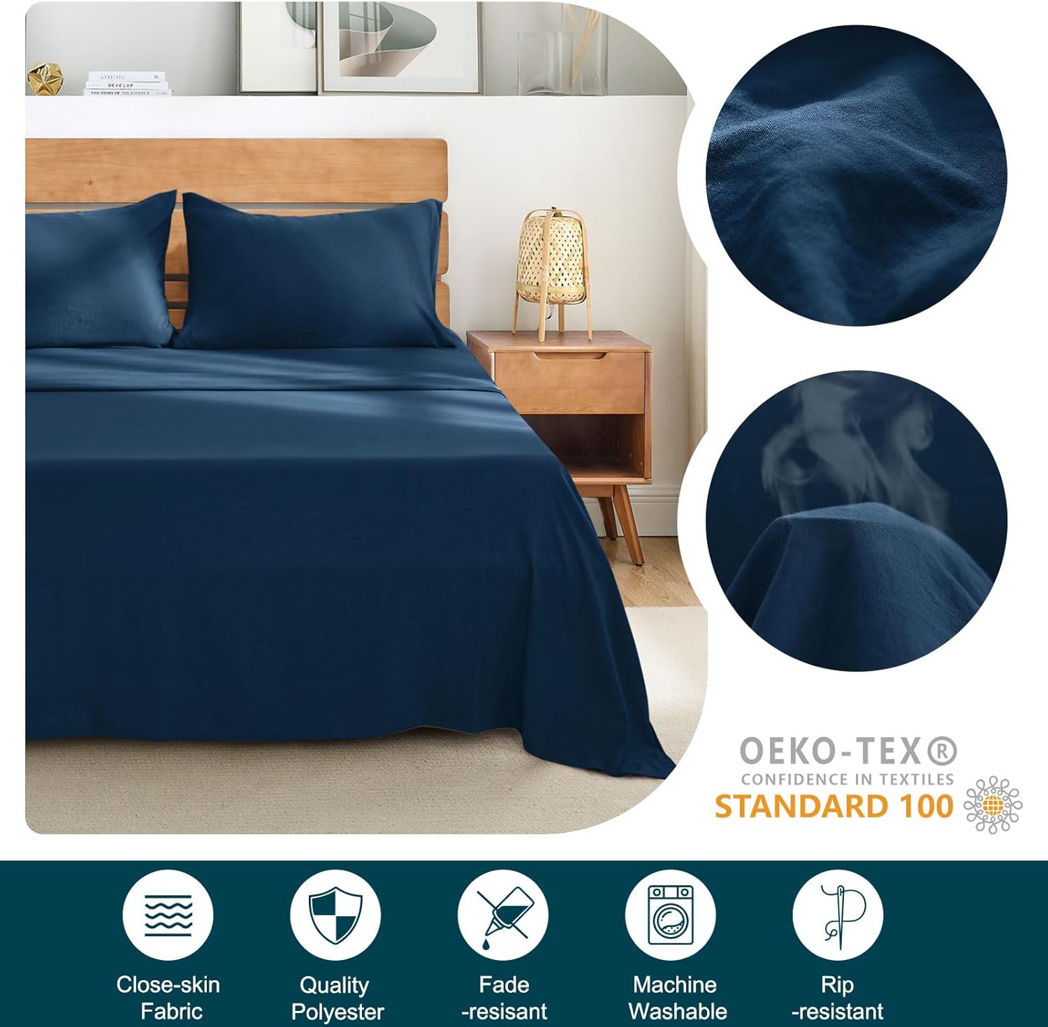 SyMax Juego de sábanas tamaño matrimonial, 4 piezas, sábanas transpirables con bolsillo profundo, sábanas y fundas de almohada, tamaño matrimonial,
