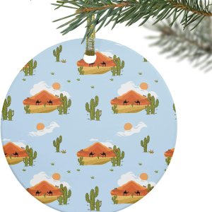 Adorno de Navidad 2023, accesorios para colgar en el árbol de Navidad, cactus, desierto, camello, sol, nube, árbol de Navidad, adornos redondos de Adorno de Navidad 2023, accesorios para colgar en el árbol de Navidad, cactus, desierto, camello, sol, nube, árbol de Navidad, adornos redondos de