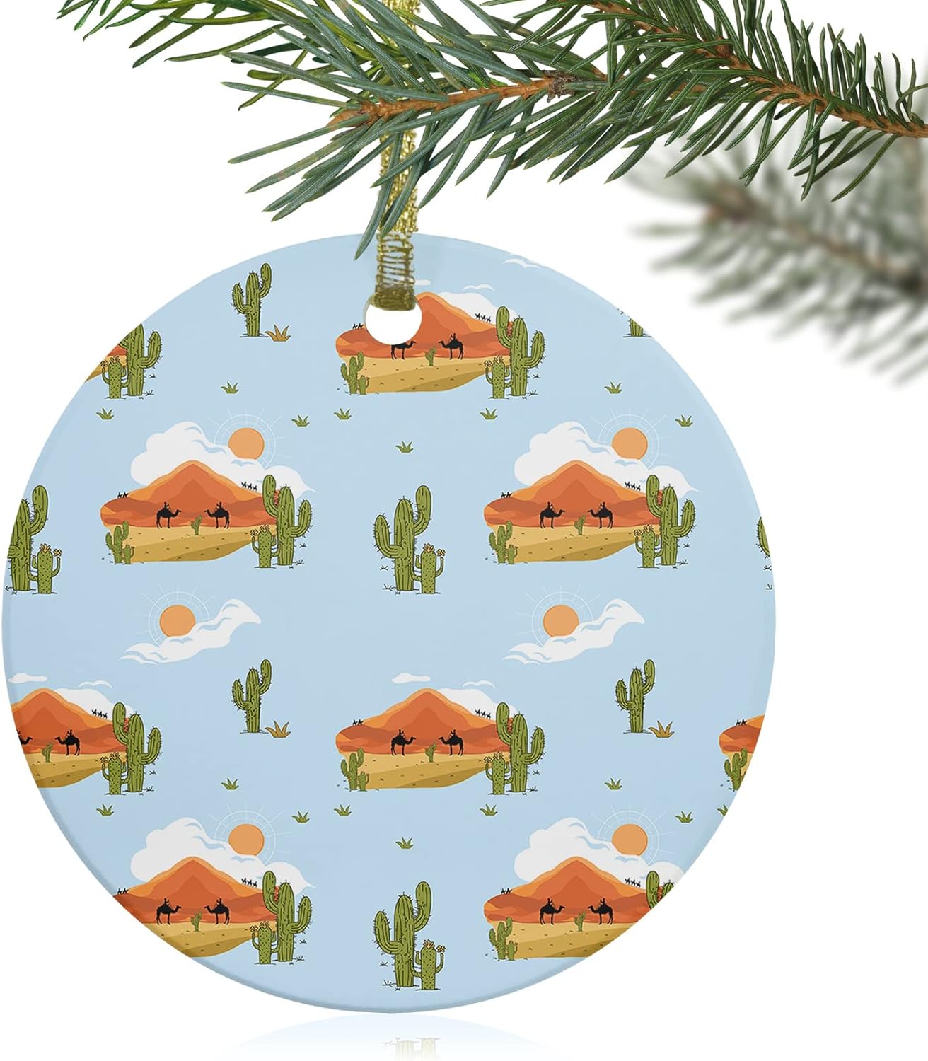 Adorno de Navidad 2023, accesorios para colgar en el árbol de Navidad, cactus, desierto, camello, sol, nube, árbol de Navidad, adornos redondos de